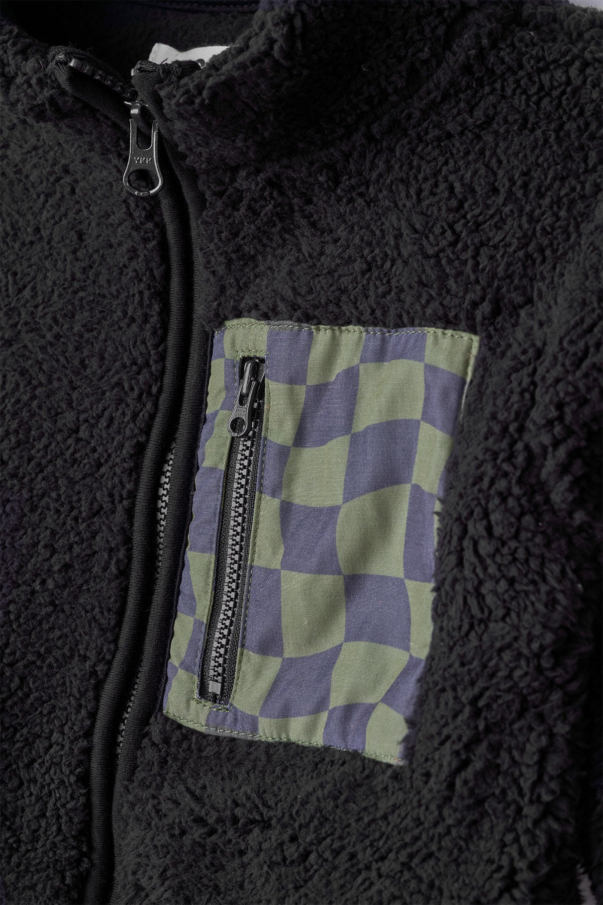 Seaesta Surf Eco Fleece Jacket - Wavy Checks Pine Green - Sustainable Warm Fleece for Surfing, Hiking & Outdoor Adventures