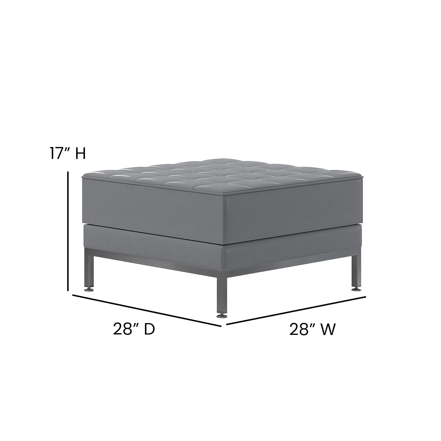 Flash Furniture Hercules Series Gray Leathersoft Ottoman - Stylish Footrest & Extra Seating for Living Room, Bedroom, or Office
