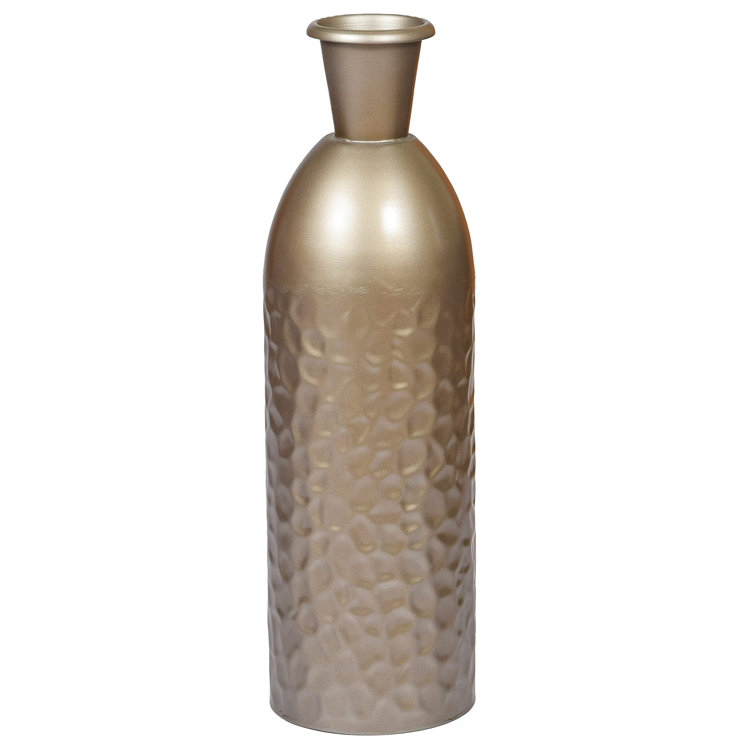 Modern Decorative Iron Hammered Tabletop Centerpiece Flower Vase - Champagne Gold Large Metal Vase for Home Decor, Wedding, Dining Table, Living Room, Office & Event Decoration