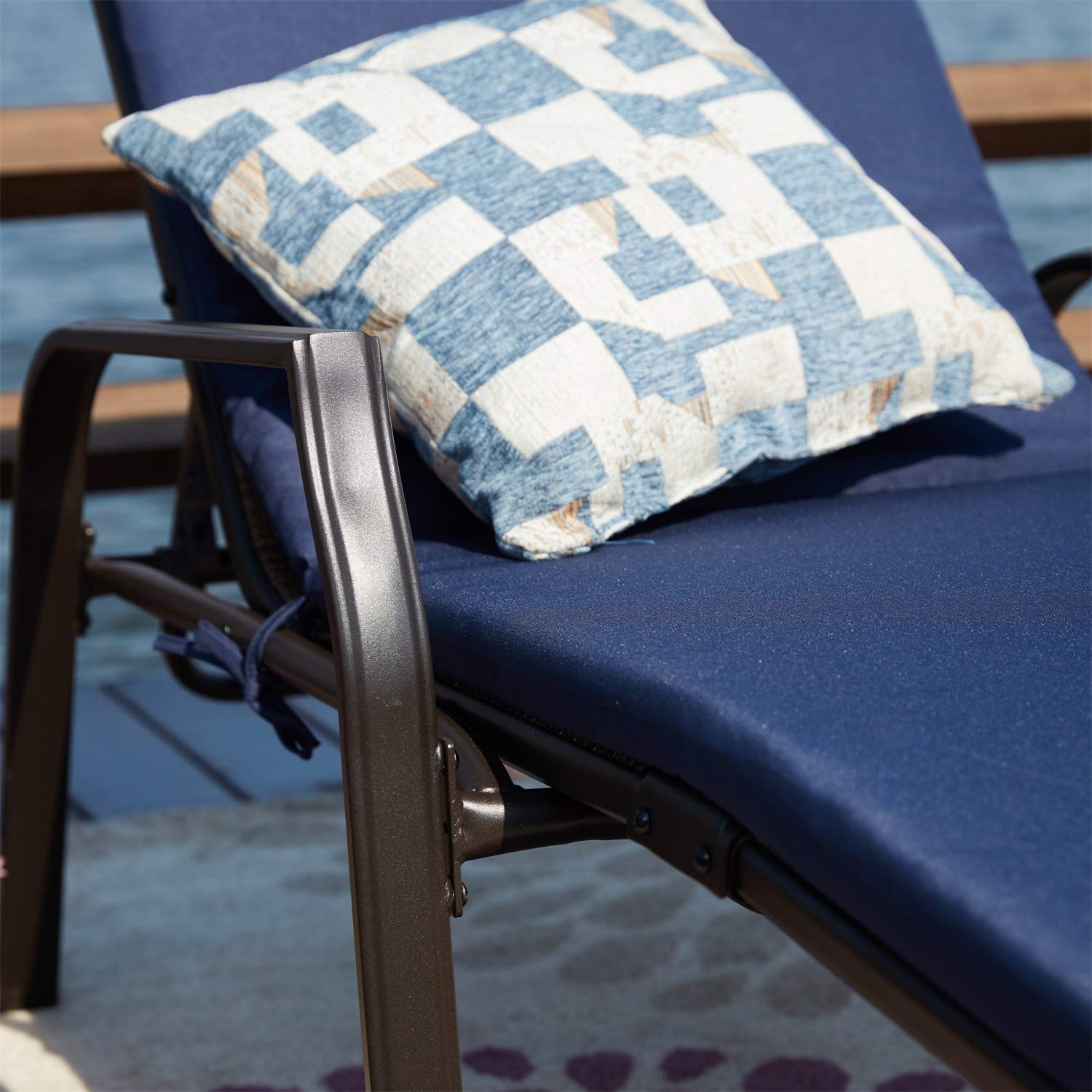 Premium Outdoor Lounge Chair Set - Adjustable Metal Patio Chaise Lounge with Folding Table (3-Piece, Blue) for Backyard, Poolside, Beach & Camping Comfort
