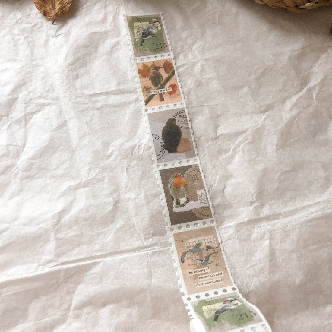 Birds Autumn Stamp Washi Tape - Decorative Japanese Paper Tape for Scrapbooking, Journaling, DIY Crafts & Gift Wrapping