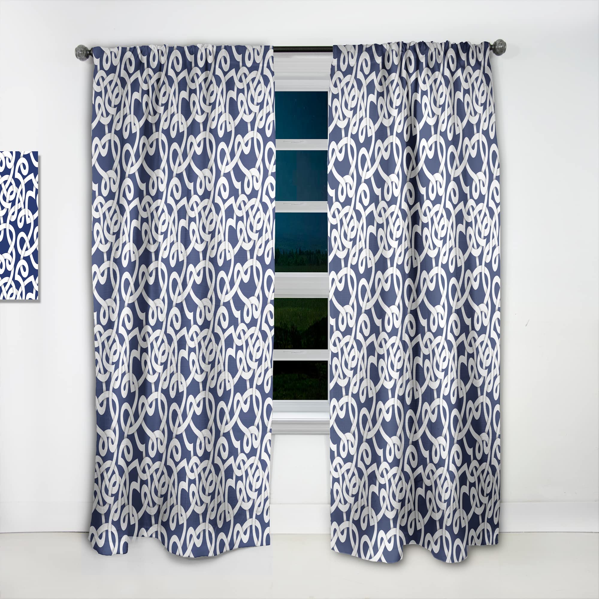 DesignQ White & Blue Abstract Pattern Thermal Insulated Curtains - 52x120 Single Panel for Bedroom & Living Room - Perfect for Home Decor, Privacy & Temperature Control