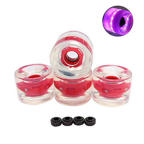 WSF-WHEELS 4PCS HR78A LED Longboard Wheels with Magnet Ring - Transparent PU Skateboard Wheels for Night Riding, Glow in Dark, Outdoor Cruising & Street Skating (Red)