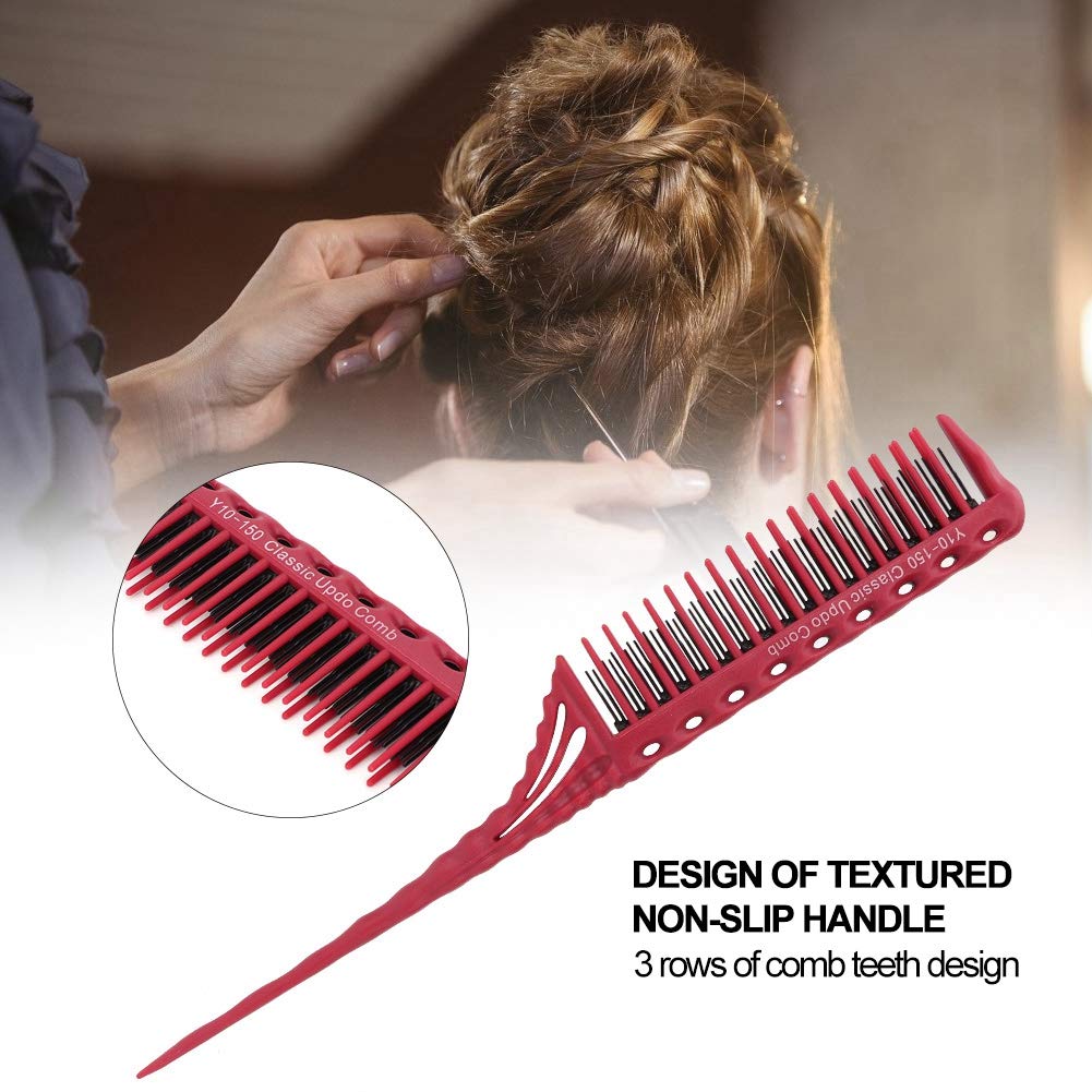 Professional Hair Styling Comb - 3 Row Barber Comb for Salon & Home Use - Detangling, Styling & Modeling Tool - Perfect for Hairdressers & DIY Hair Care (Red) - Great for Salon Treatments, Home Styling & Hair Extensions