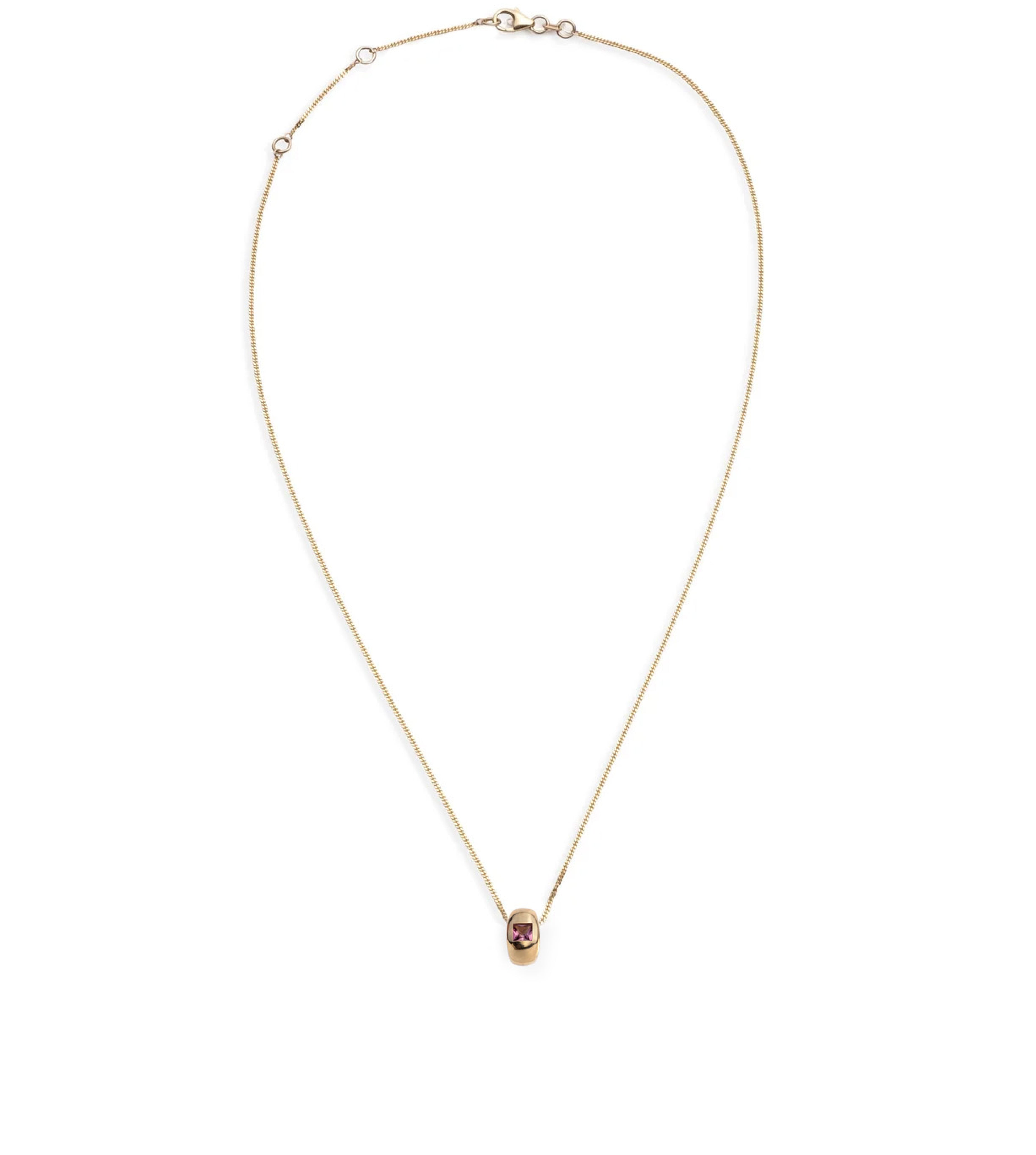 Princess Cut Pink Tourmaline & Diamond Love Necklace - 14K Gold Curb Chain Jewelry for Women, Valentine's Day Gift, Anniversary Present, Romantic Date Night Accessory