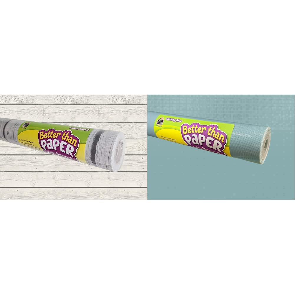 White Wood & Calming Blue Better Than Paper Bulletin Board Rolls - Durable Classroom Decor for Walls, Doors, and DIY Projects