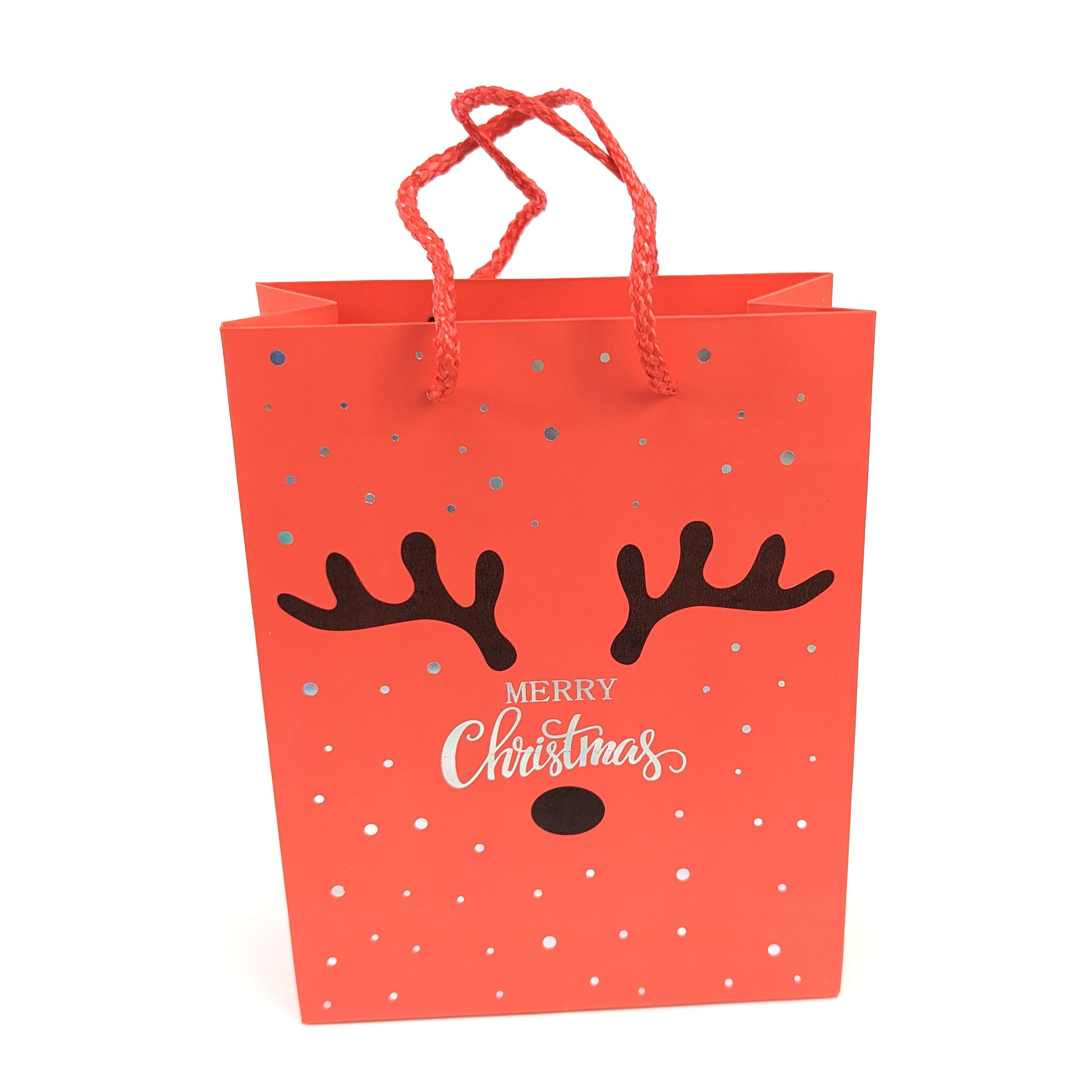 Christmas Reindeer Gift Bags - Set of 6 Large Holiday Party Favor Bags for Xmas Presents, Stocking Stuffers & Festive Decorations