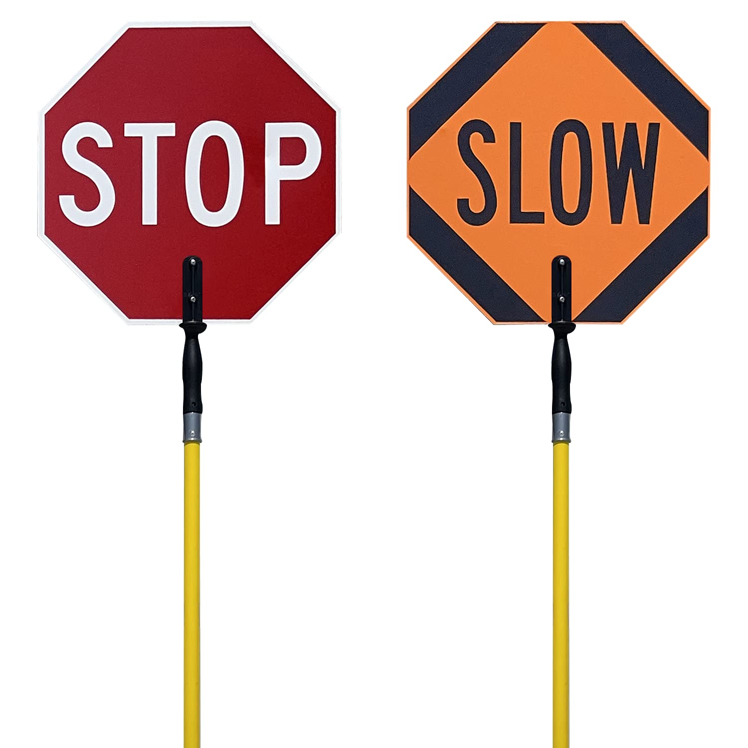 SmartSign 18 x 18 Inch Double-Sided Stop Slow Crossing Guard Paddle - 6ft Telescopic Pole, 120 Mil Aluminum Composite with 3M Engineer Grade Reflective Material (Multicolor) - Perfect for School Zones, Traffic Control & Construction Safety