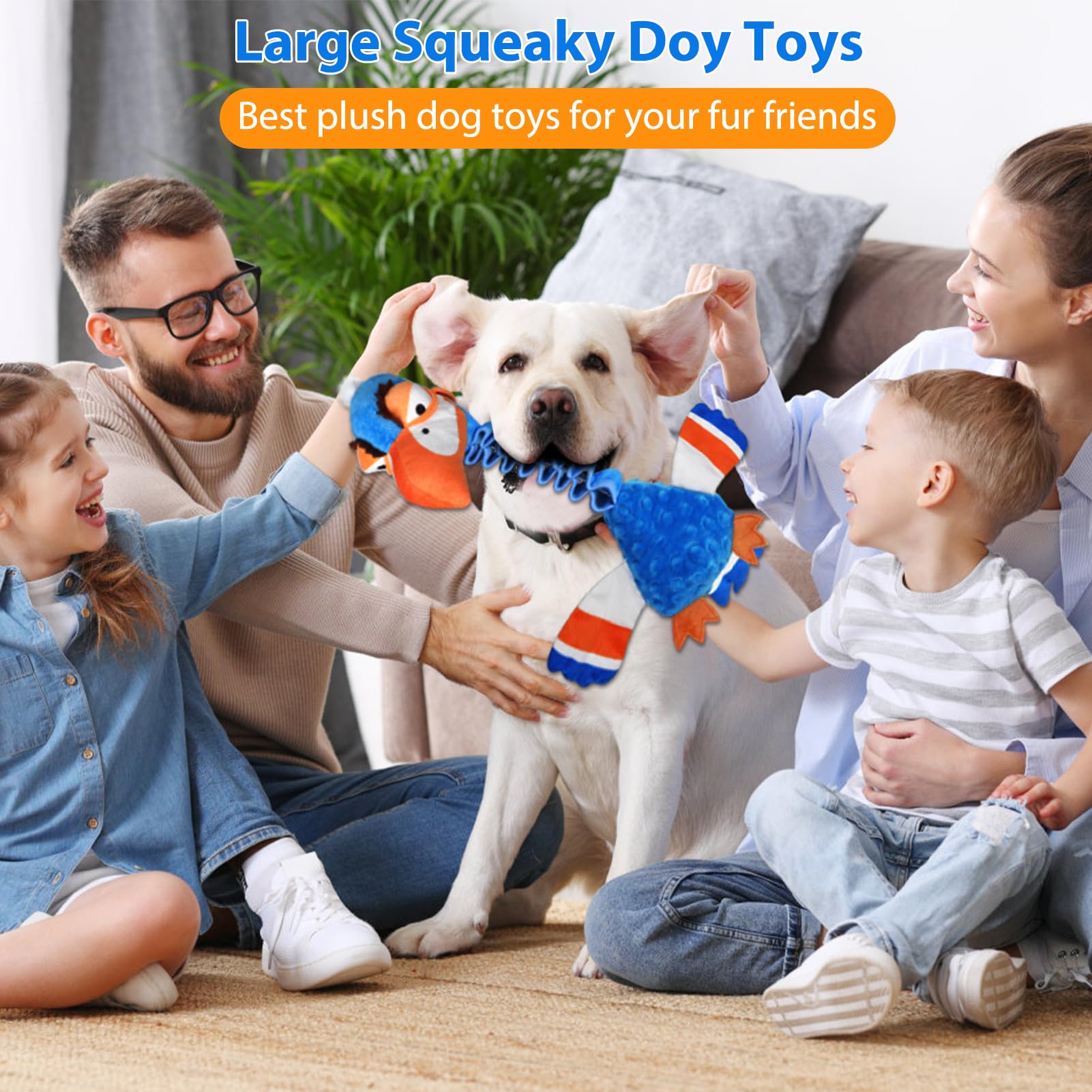 Durable Squeaky Dog Toys for Large Dogs - Tough Chew & Tug of War Play