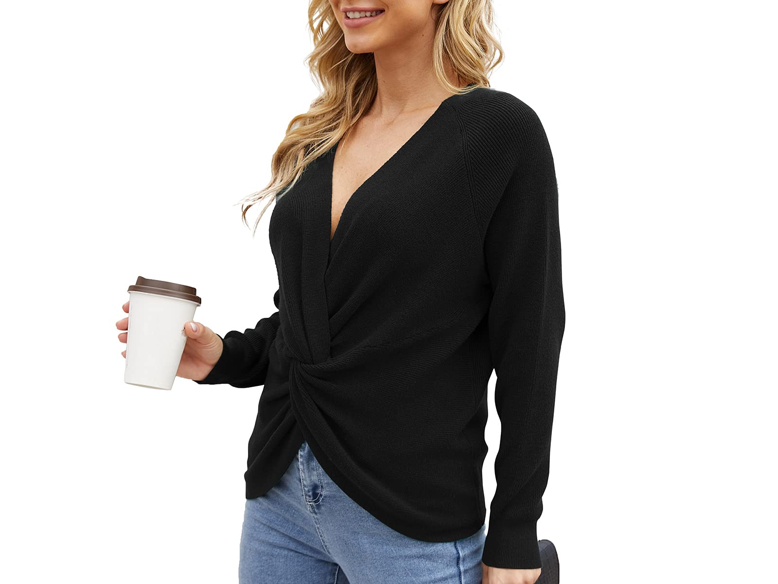 LILBETTER Women's Long Sleeve Criss Cross Back Knit Sweater - Loose Fit Pullover Jumper for Casual Wear, Office & Fall Outfits
