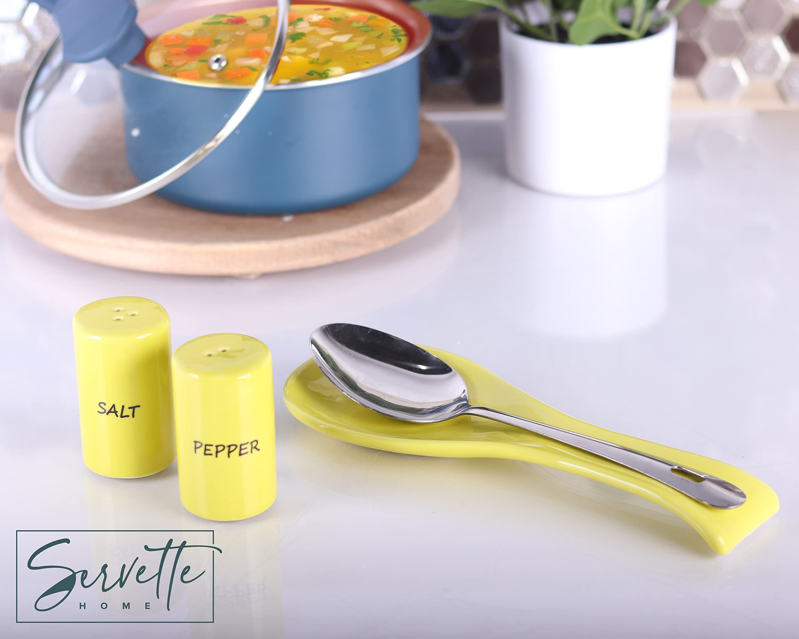 Premium Yellow Ceramic Spoon Rest - Heat Resistant Kitchen Utensil Holder for Stovetop & Countertop Use - Ideal for Cooking, Serving & Decor