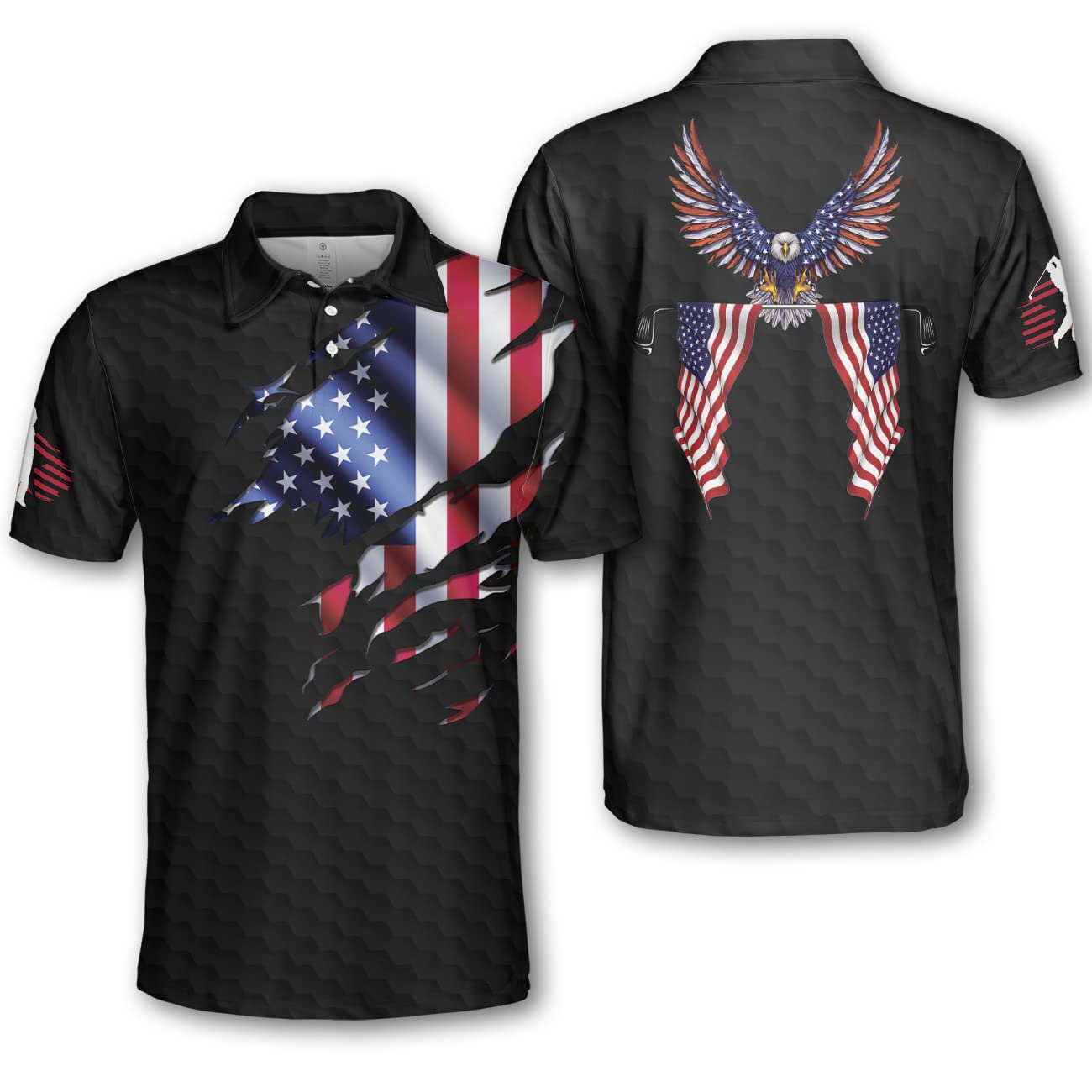 American Flag Golf Polo Shirt for Men - Patriotic Dry Fit Performance Polo - Funny Golf Gift Idea - USA Grandpa Shirts - Perfect for Golf Outings, 4th of July & Patriotic Events