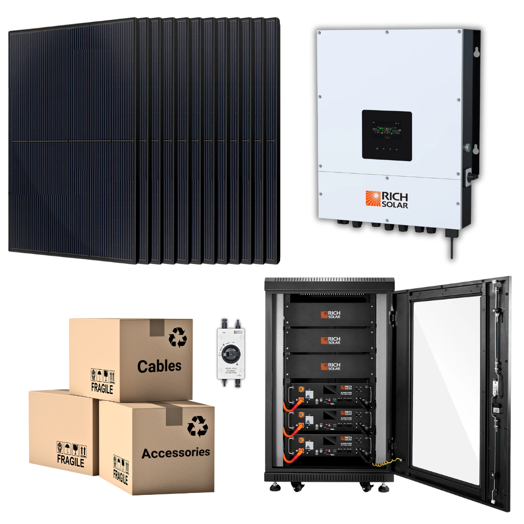 48V Solar Power Kit - 10.24kWh/15.36kWh Battery Bank + 6kW 120V/240V Hybrid Inverter + 400W Solar Panels | Off-Grid & Emergency Backup Power for Homes, RVs, Cabins