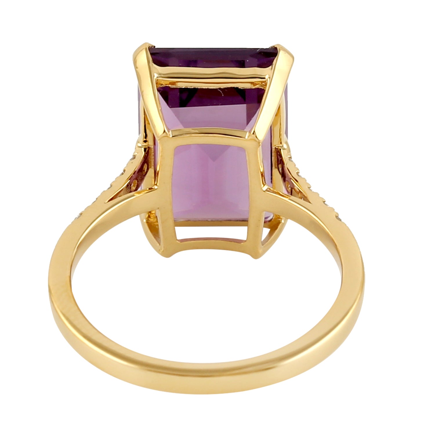 Emerald Cut Amethyst Solitaire Ring with Diamond Accents in 18K Yellow Gold | Elegant Engagement, Anniversary & Special Occasion Jewelry Gift