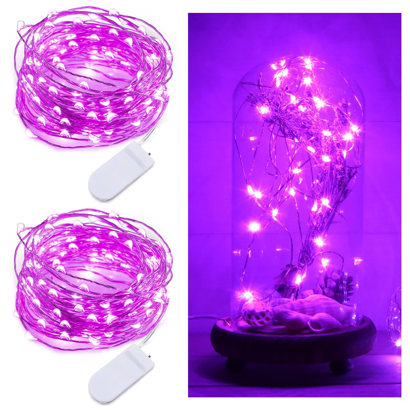 50 LED Fairy Lights - 16.4Ft Battery Operated String Lights (2 Pack) | Twinkle Lights for Indoor & Outdoor Decor, Christmas, Wedding, Birthday Party, Valentine's Day, Bedroom, Garden & Home Decoration (Purple) - Perfect for Creating Romantic Atmosphere & Holiday Lighting