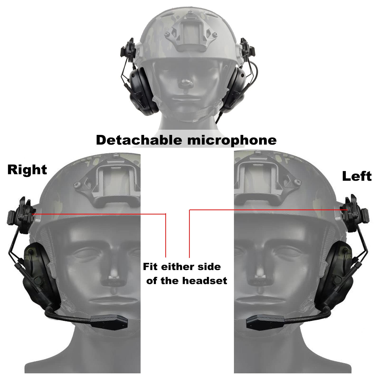 Tactical Shooting Headset with U94 PTT 2pin & ARC Rail Adapter - Noise Reduction Ear Protection & Clear Sound Pickup for Military, Airsoft, and Range Training (Black)
