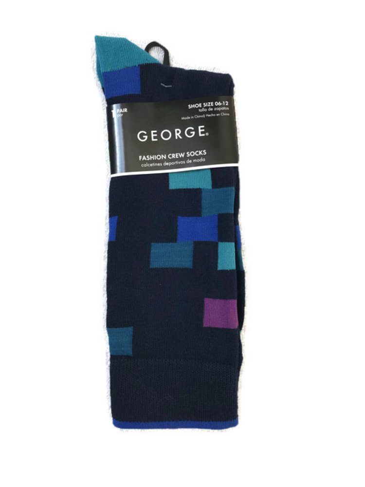 Men's Fashion Crew Socks with Fun Checkered Design - Blue Plaid Pattern for Casual Wear, Work & Everyday Comfort