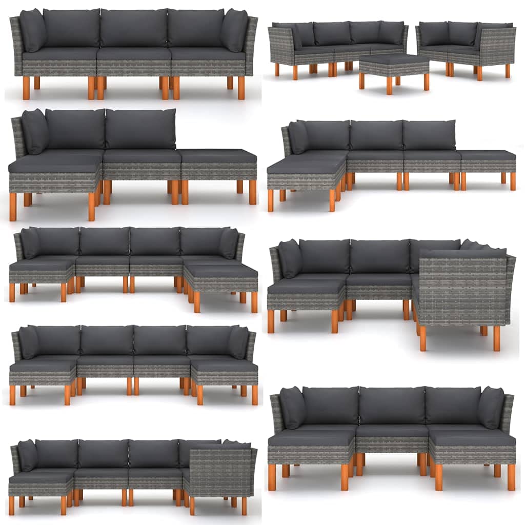 Poly Rattan Wicker Outdoor Sofa with Removable Cushions - Lightweight Garden Furniture Set with Solid Eucalyptus Wood Legs - Perfect for Patio, Backyard, and Poolside Relaxation
