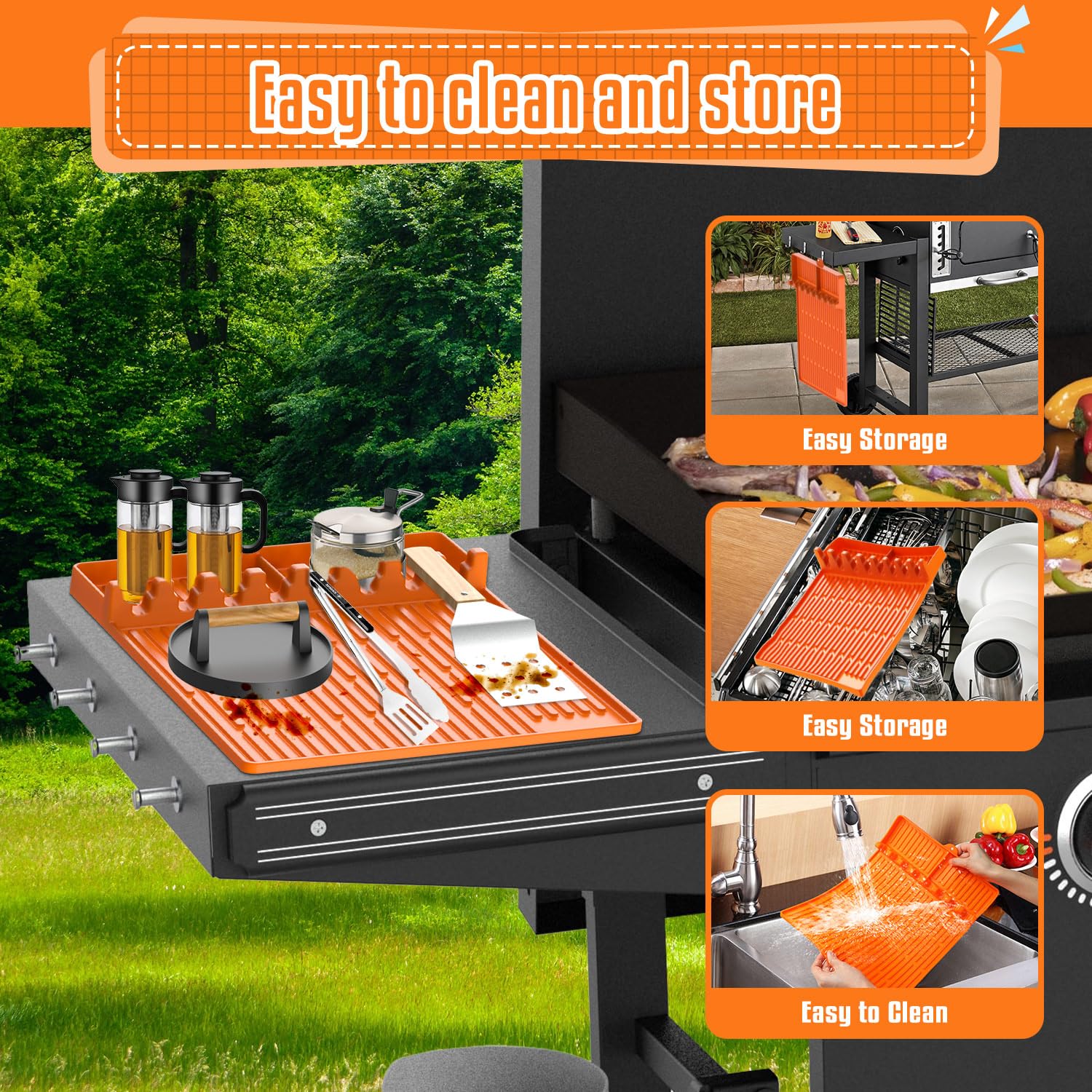 **Blackstone Griddle Silicone Mat & Spatula Set (2PC, Orange) – Non-Slip Grill Accessories with Drip Pad for Outdoor BBQ, Camping, and Backyard Cooking**