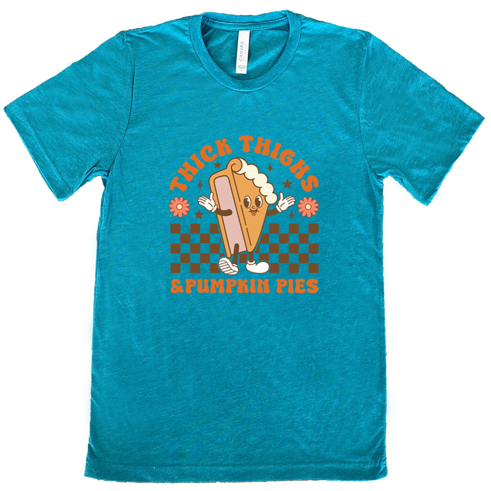 Thick Thighs & Pumpkin Pies Unisex T-Shirt - Funny Fall Graphic Tee for Women & Men - Perfect for Thanksgiving, Autumn Outfits and Seasonal Parties