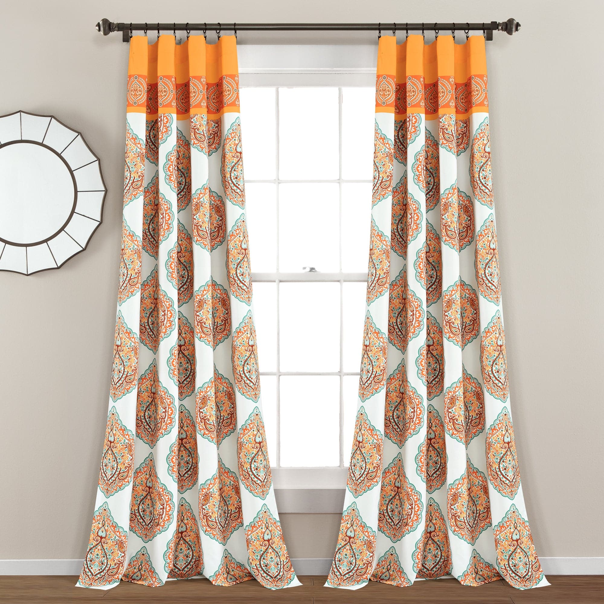 Harley Motorcycle Themed Window Curtain Panel Set - Black & Orange Biker Design for Living Room, Bedroom, or Man Cave Decor
