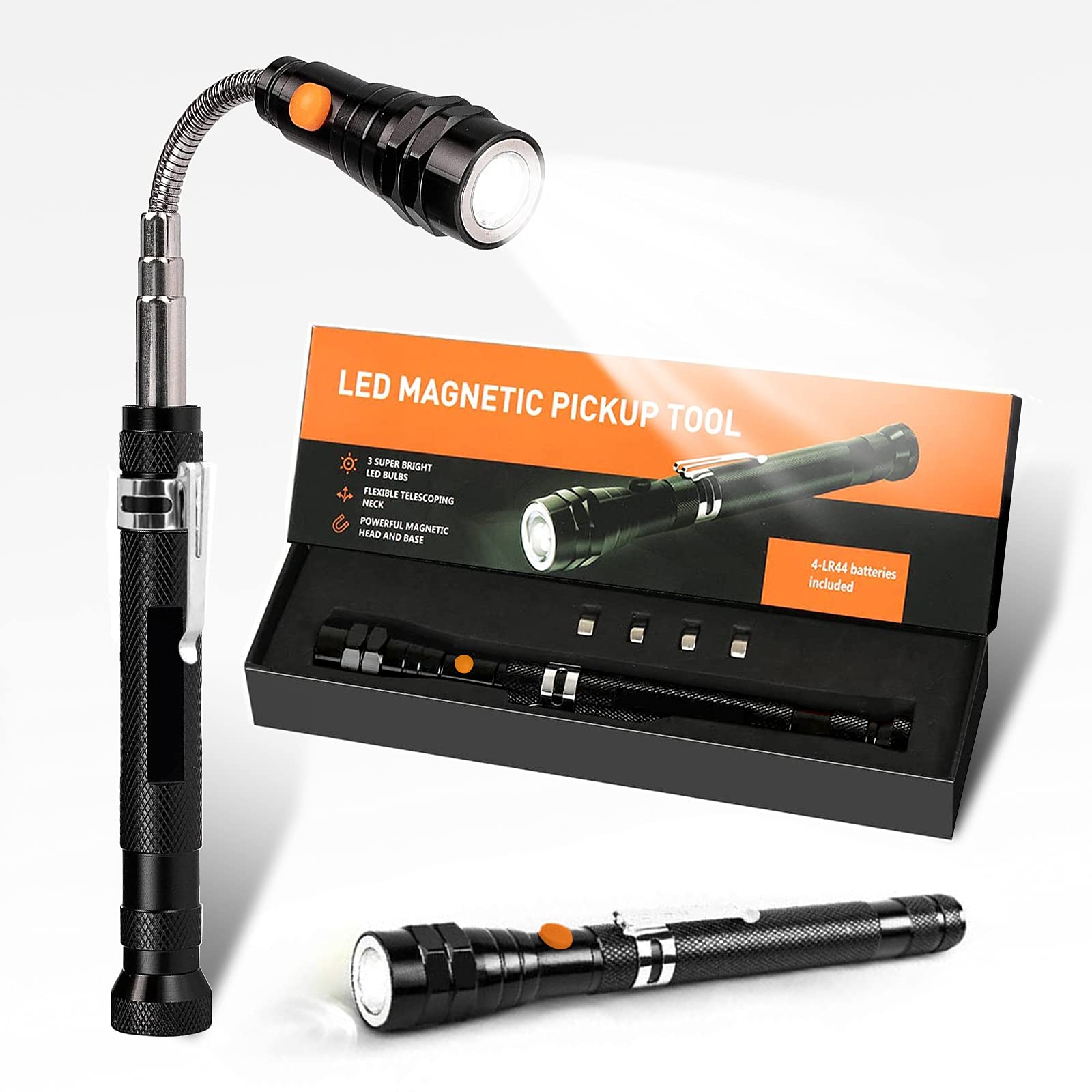 Magnetic Pickup Tool with LED Light - Telescoping Extendable Magnet for Mechanics, DIY & Home Repair | Cool Gadgets for Men, Unique Kitchen Tools & Gifts for Husband | Perfect for Retrieving Nuts, Bolts & Small Metal Objects in Tight Spaces