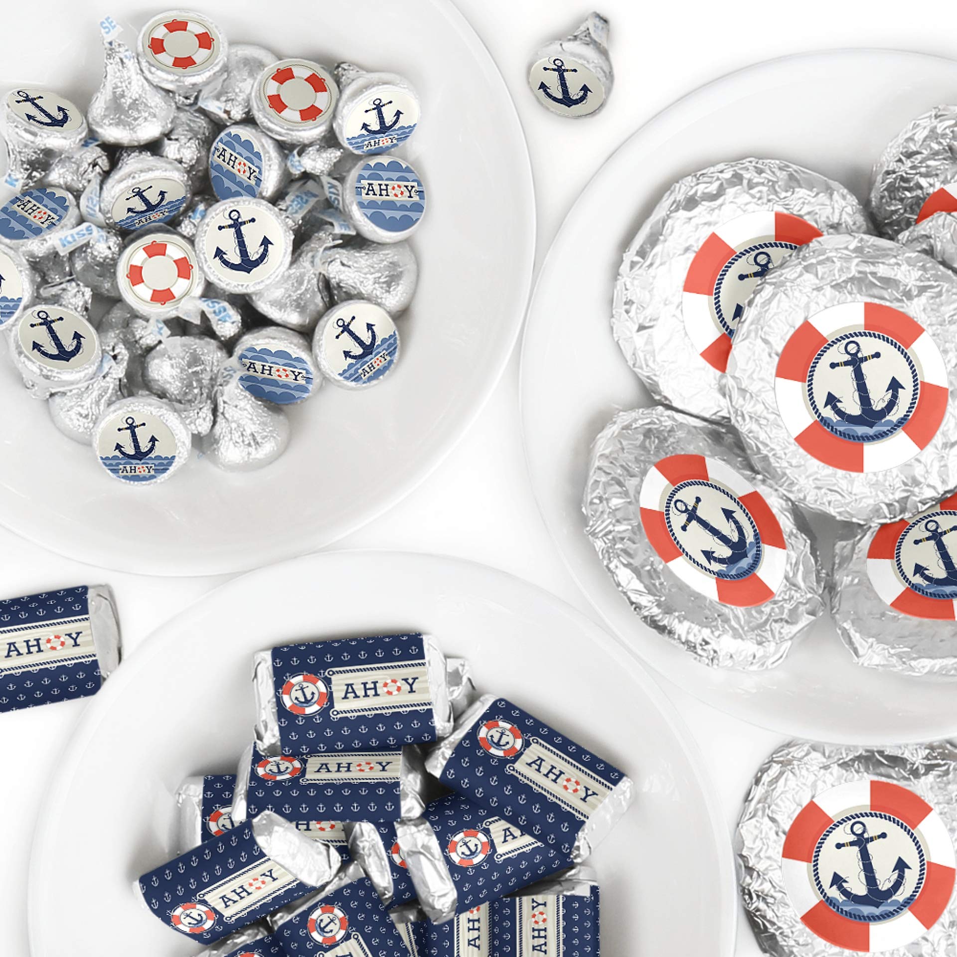 Ahoy Nautical Candy Bar Wrappers & Stickers Kit - 304pcs Baby Shower & Birthday Party Favors - Perfect for Ocean Theme Celebrations & DIY Party Decorations