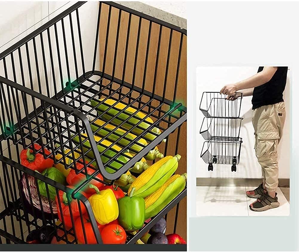 3-Tier Kitchen Storage Cart - Rolling Utility Trolley with Wheels for Organizing Fruits, Vegetables, Snacks & Household Items | Perfect for Small Spaces, Apartments & Dorm Rooms