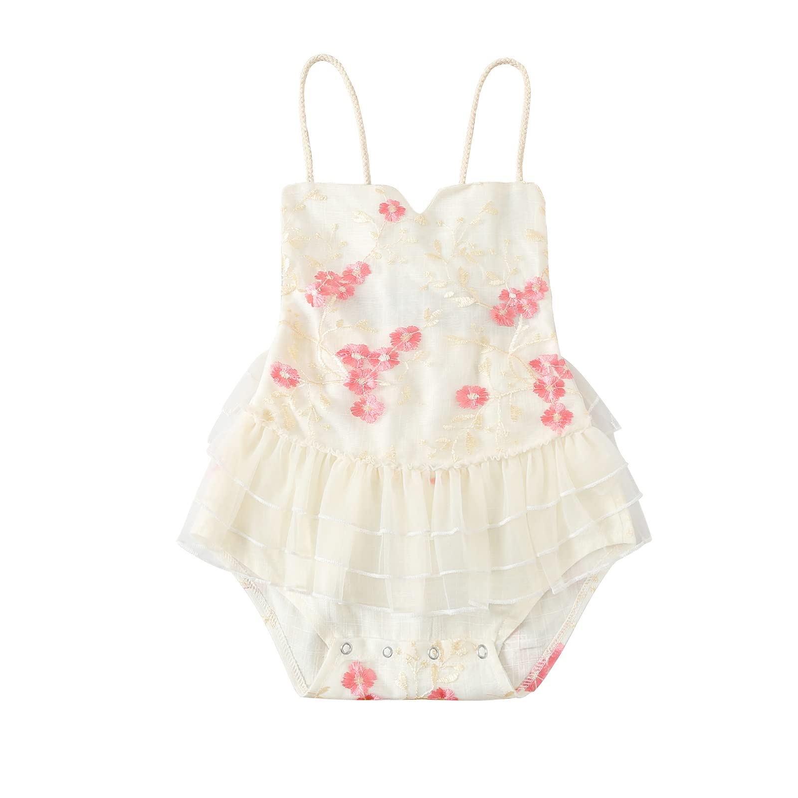 Newborn Baby Girl Summer Outfit - Halter Lace Backless Romper Jumpsuit Sunsuit Bodysuit for Beach, Photo Shoots & Outdoor Play