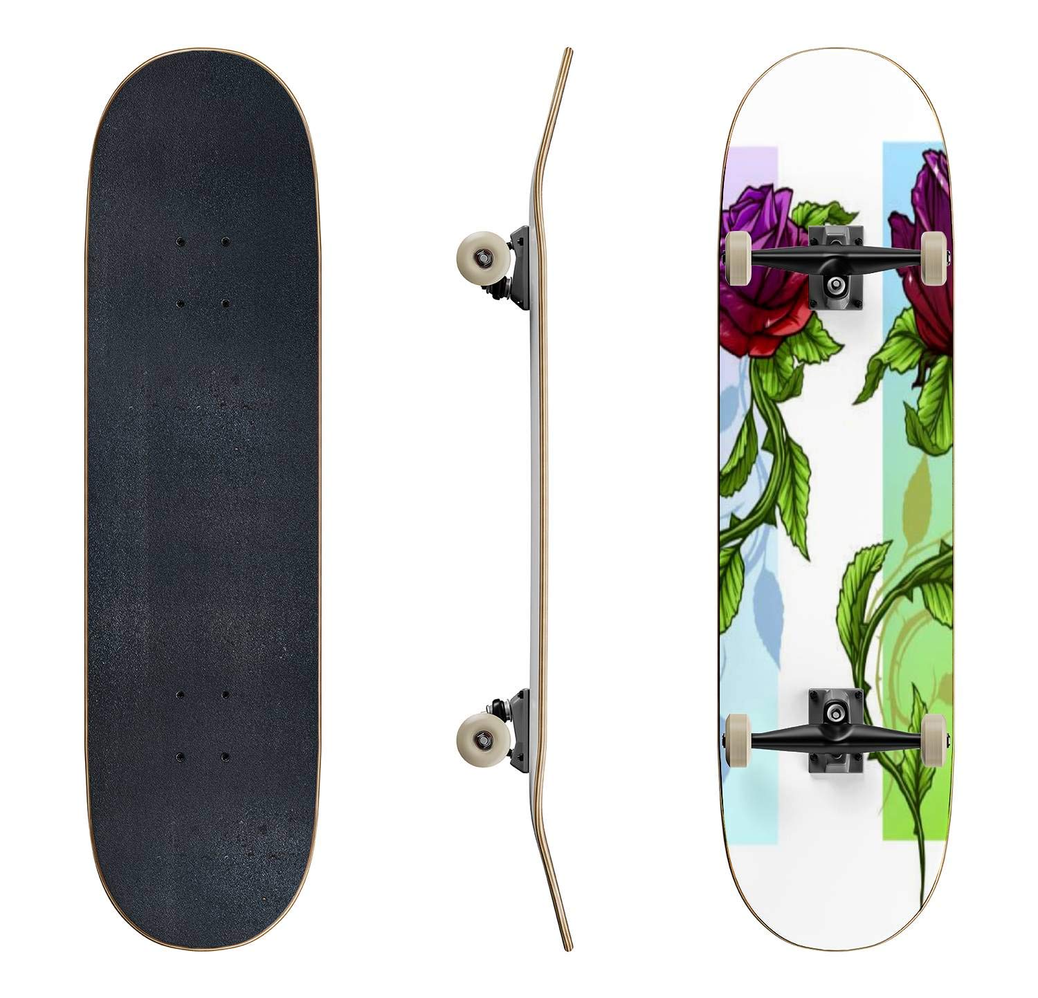 EFTOWEL Skateboard - Cartoon Rose Graphic Longboard with Classic Concave Design | Durable Deck for Beginners & Pro Skaters | Perfect for Street Riding, Cruising & Extreme Sports | Cool Teen Gift Idea