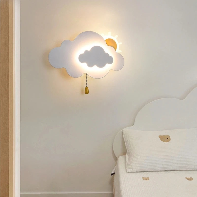 Sun Cloud Night Light Wall Lamp for Kids Room - Soft LED Nursery Lighting for Bedroom, Baby Room & Children's Play Area - Creates Calming Atmosphere for Sleep Time & Nighttime Comfort