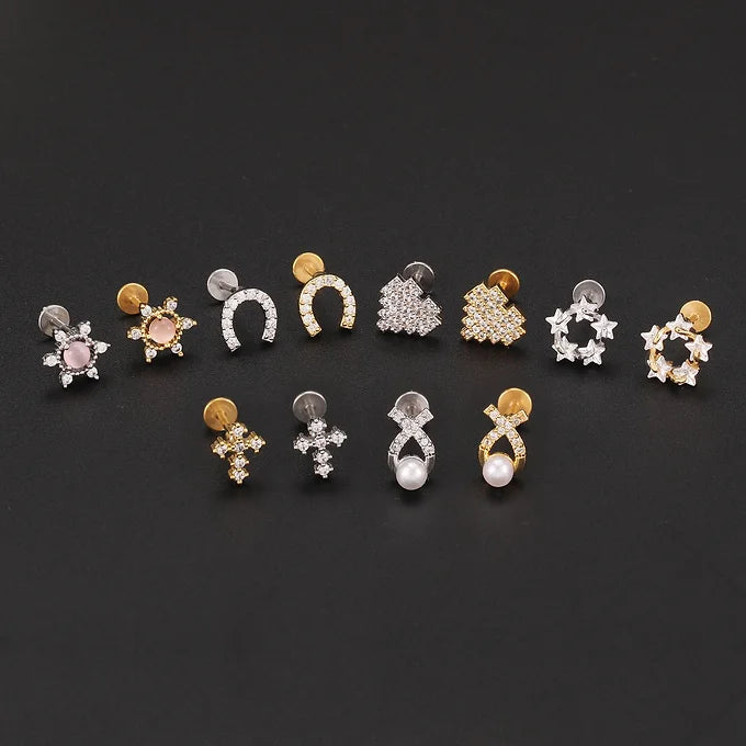 20G Cartilage Surgical Steel Earrings - Cross & Heart Stud Earrings for Women | Hypoallergenic Body Jewelry for Pierced Ears | Perfect for Everyday Wear, Parties & Gifts