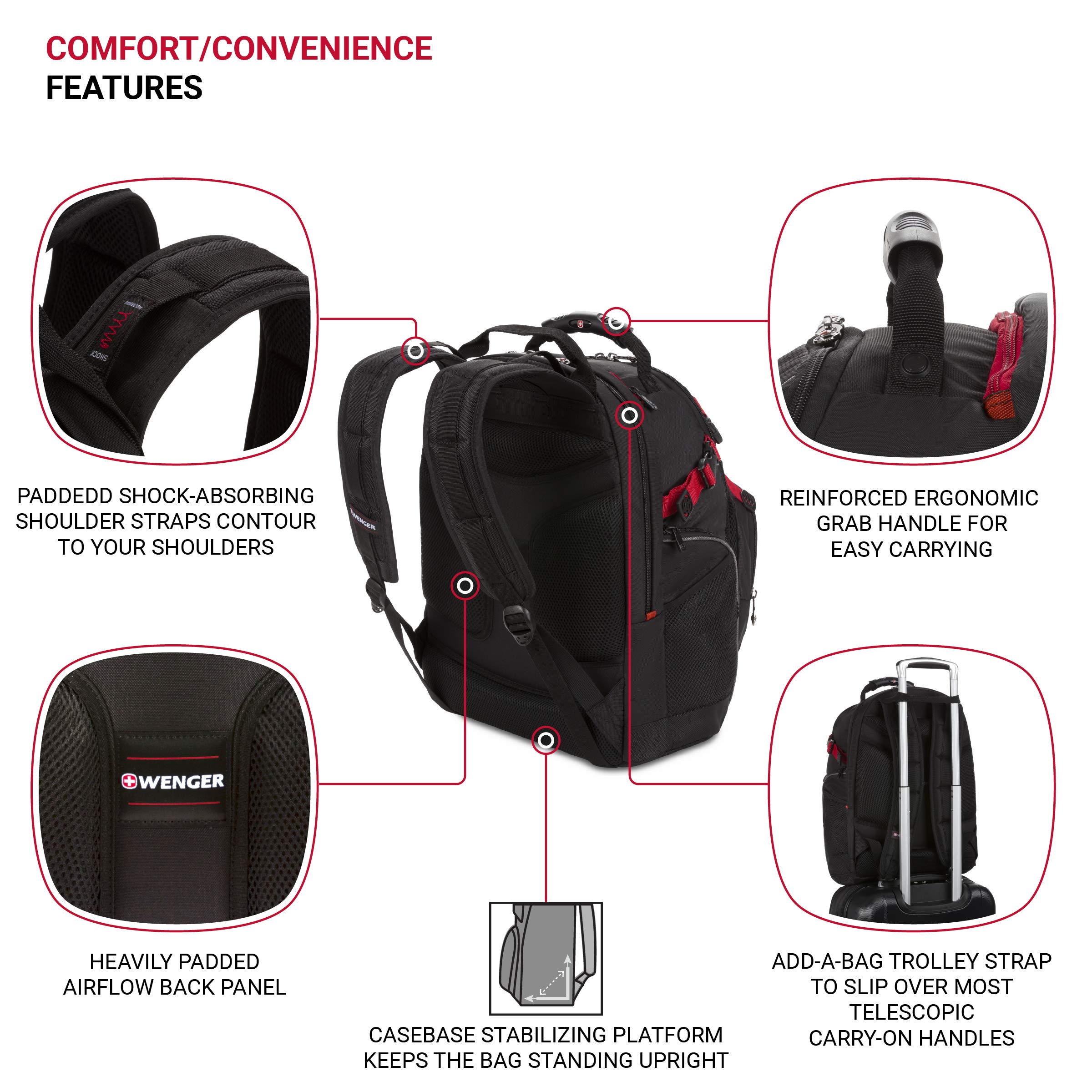 Wenger Maxxum Laptop Backpack for 16 Inch Laptop - Durable Unisex Computer Bag with Padded Compartment (Black/Red) - Perfect for Work, Travel & College
