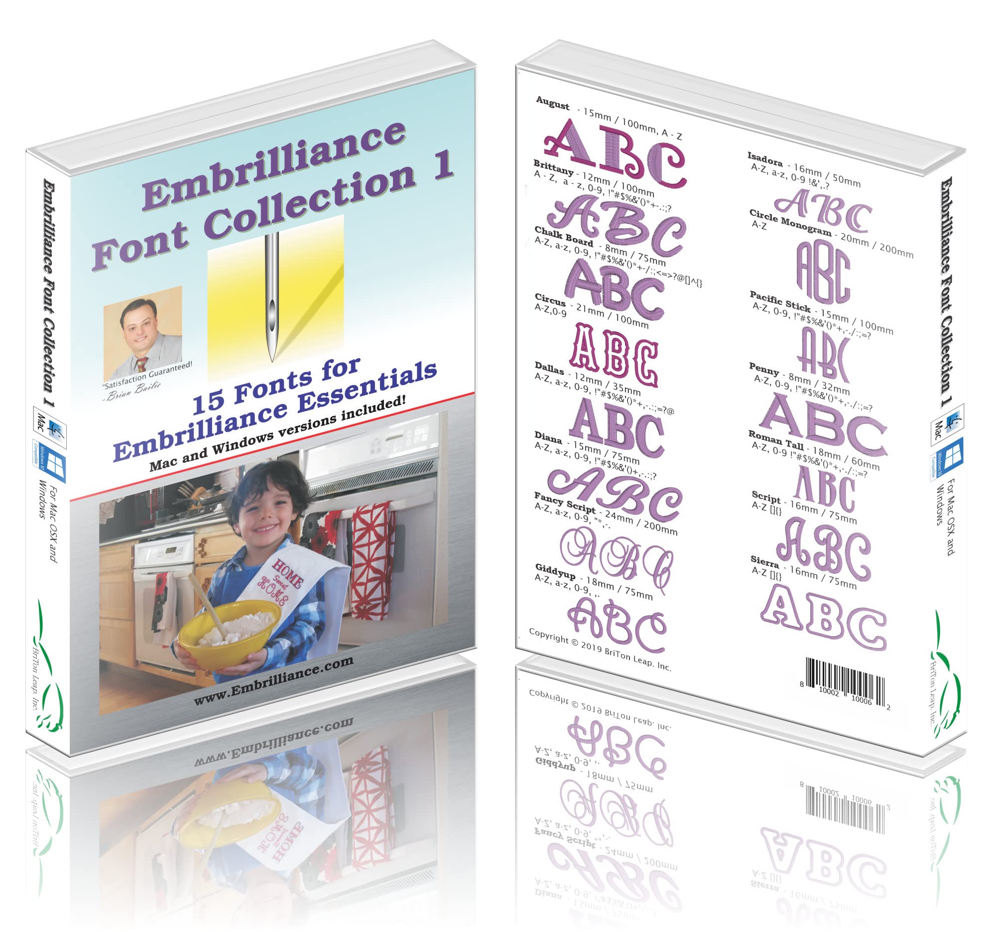 Embrilliance Font Collection 1 - Professional Embroidery Software for Mac & Windows PC | Create Custom Designs for Quilting, Apparel & Home Decor