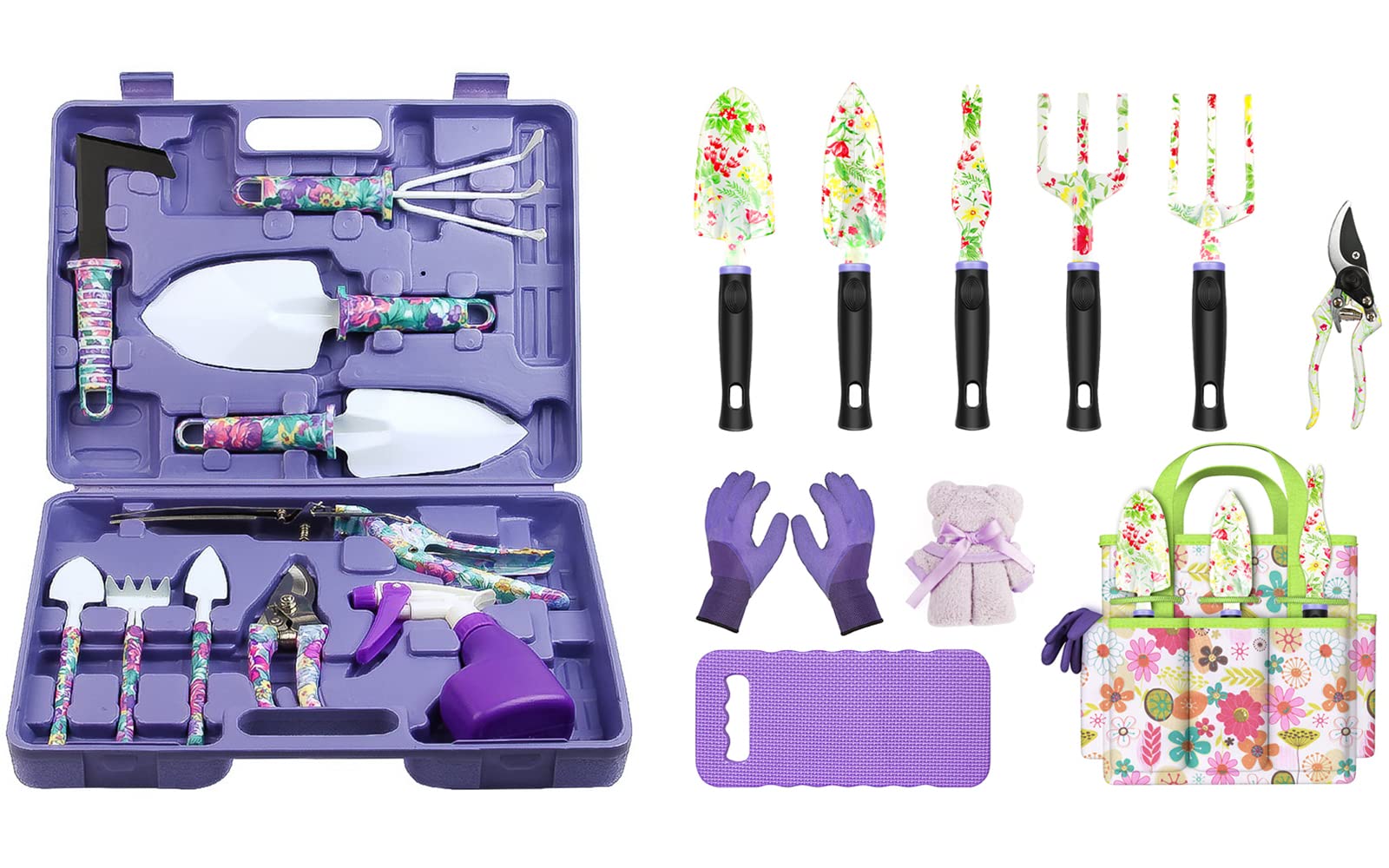 JUMPHIGH Purple Garden Tools Set - 5-Piece Floral Gardening Kit with Ergonomic Hand Tools, Perfect for Planting, Weeding & Pruning - Ideal Gardening Gifts for Women & Beginners (Outdoor/Indoor Use)