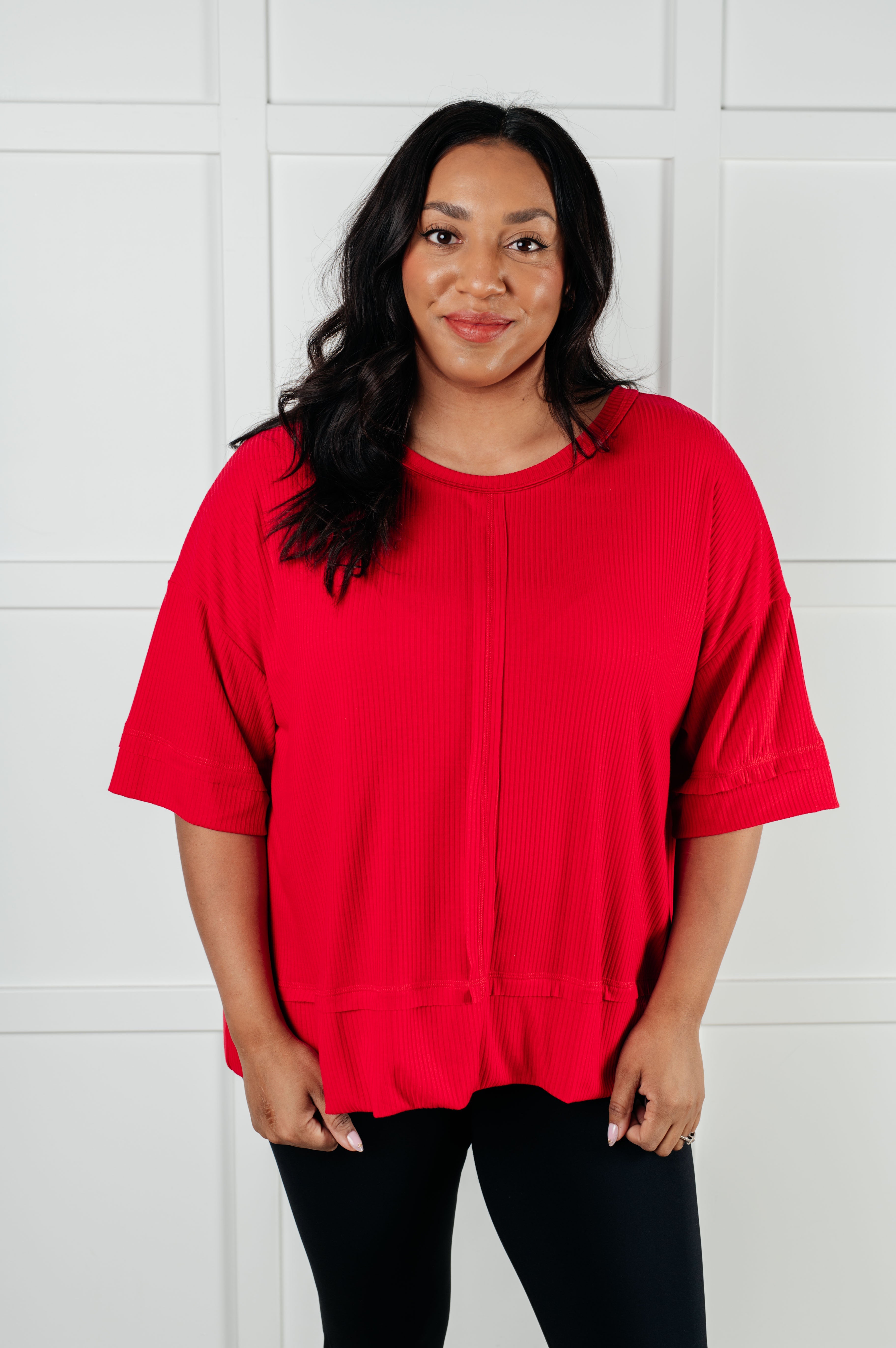 Stylish Ribbed Dolman Sleeve T-Shirt in Red | Comfortable & Trendy Women's Top for Casual Wear, Date Night & Everyday Outfits