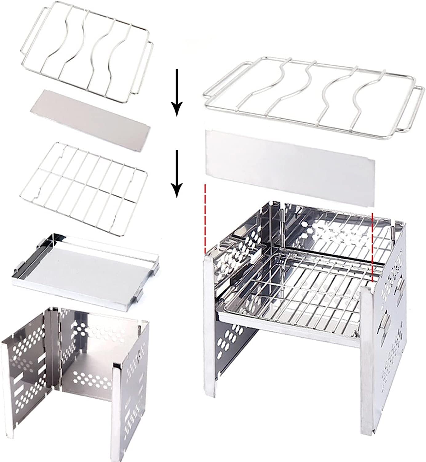 Portable Stainless Steel Gas Grill with Non-Stick Surface - Folding BBQ Stove for Outdoor Camping, Picnics & Backyard Barbecues | Perfect for Tailgating, Beach Parties & RV Trips