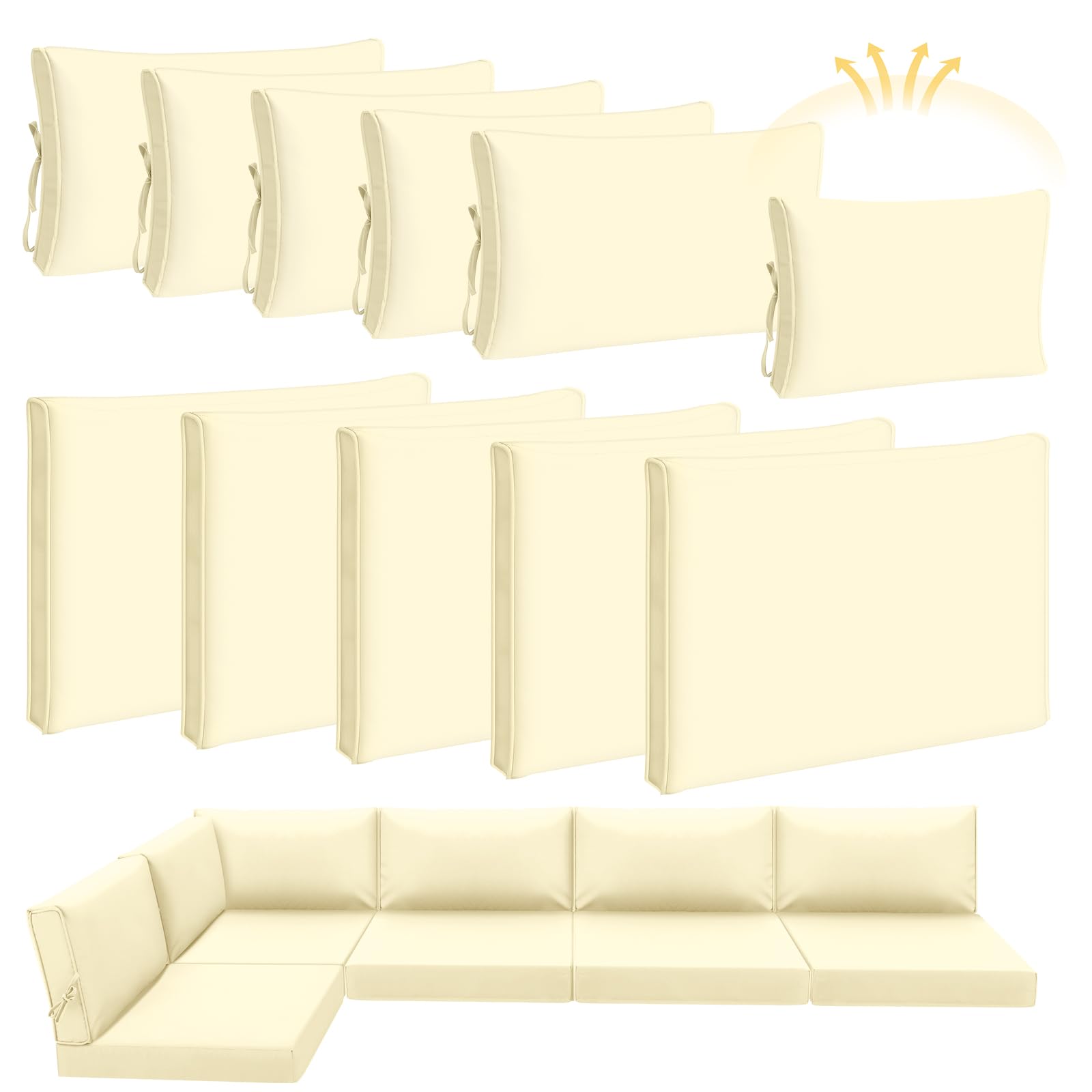 Patelai 11-Piece Outdoor Sectional Cushion Covers - Waterproof Patio Furniture Slipcovers for Sofa & Couch (3 Sizes, Beige) - Perfect for Backyard, Deck, Poolside & Garden Furniture Protection