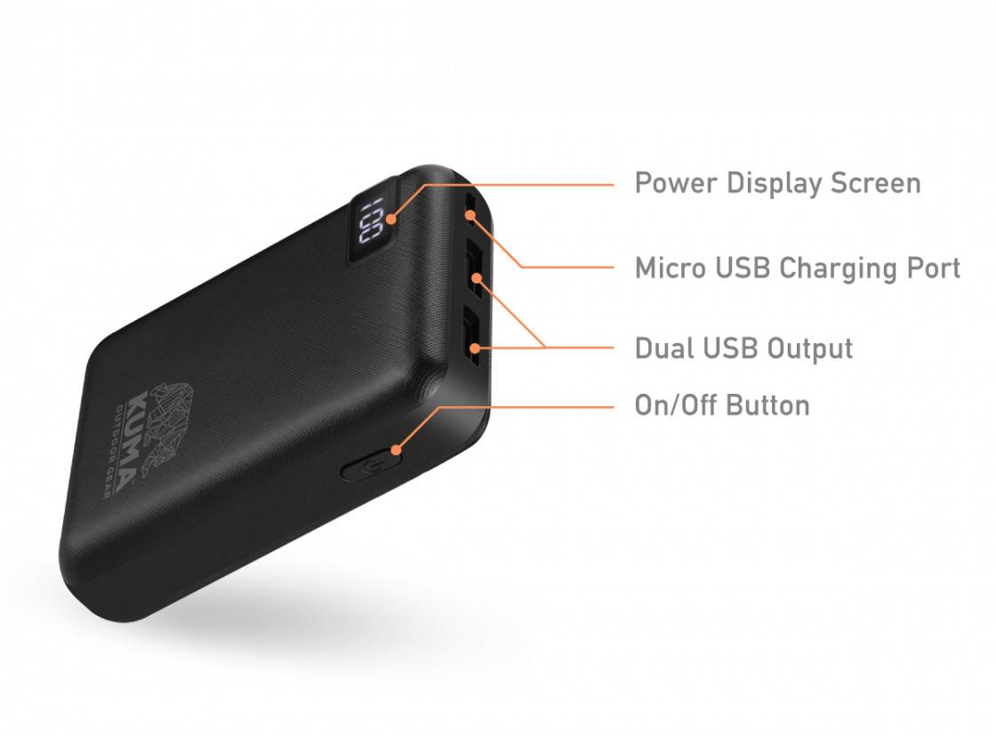 KUMA 10000mAh Portable Power Bank - Ultra Compact & Fast Charging External Battery Pack for iPhone, Samsung, Android Phones - Perfect for Travel, Camping, and Emergency Power Backup