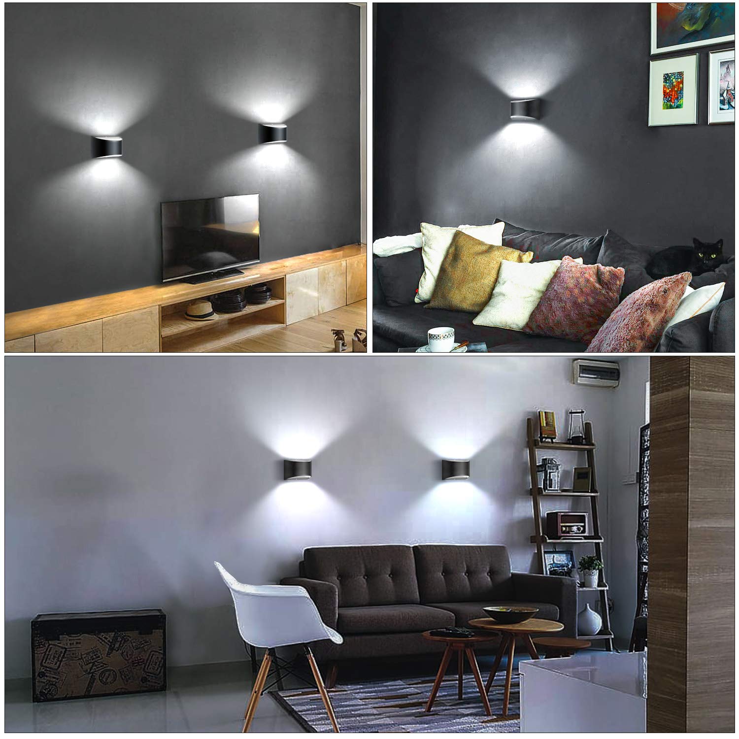 Lightess Modern Wall Sconces - Dimmable LED Up Down Wall Lamp 12W for Bedroom, Living Room & Staircase Lighting | Cool White | Indoor Wall Light for Modern Home Decor
