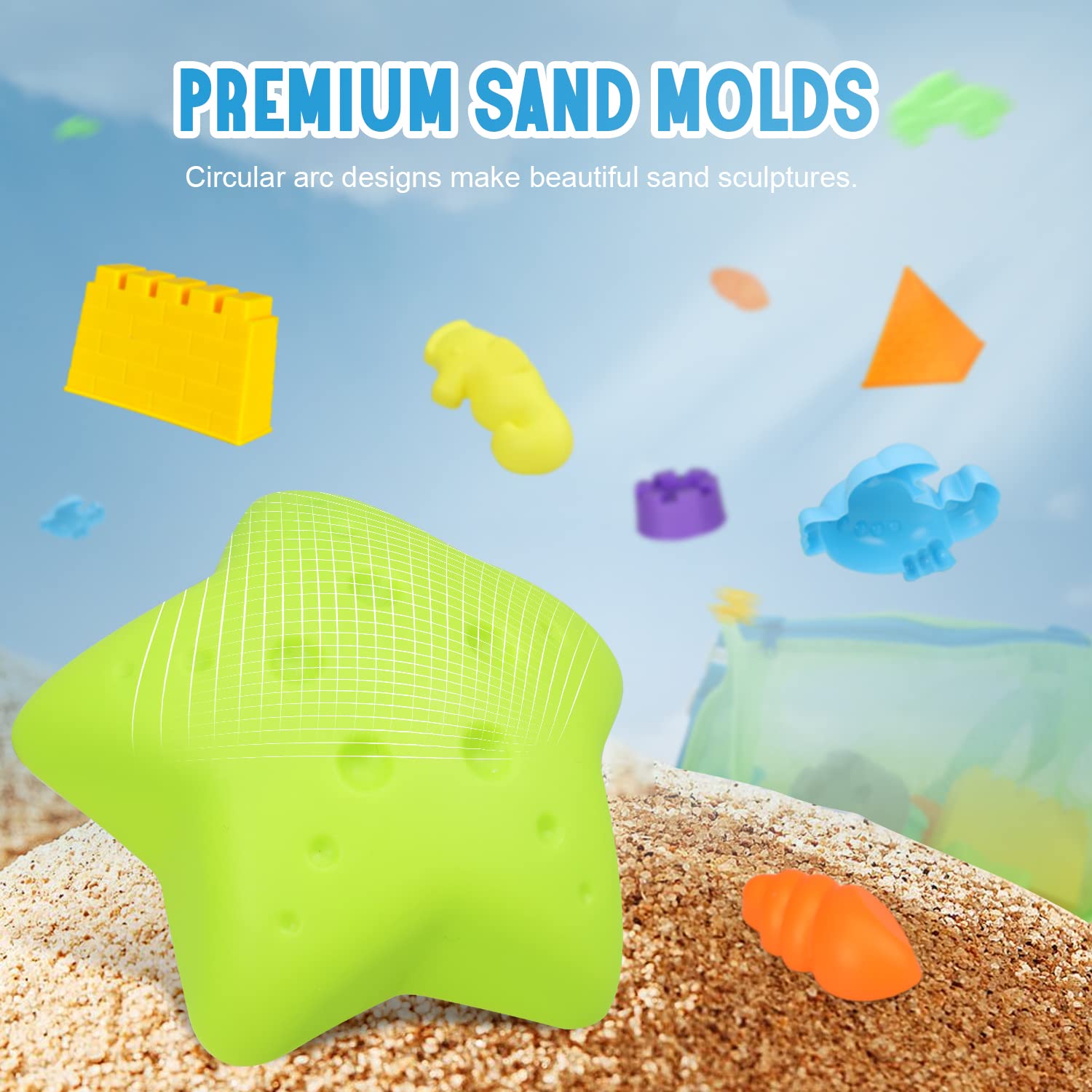 TOY Life Kids Beach Toys Set - Sand Shovel, Rake, Marine Life & Castle Molds with Mesh Bag - Fun Sandbox & Beach Accessories for Toddlers, Boys & Girls | Perfect for Outdoor Play, Summer Vacation & Family Beach Trips