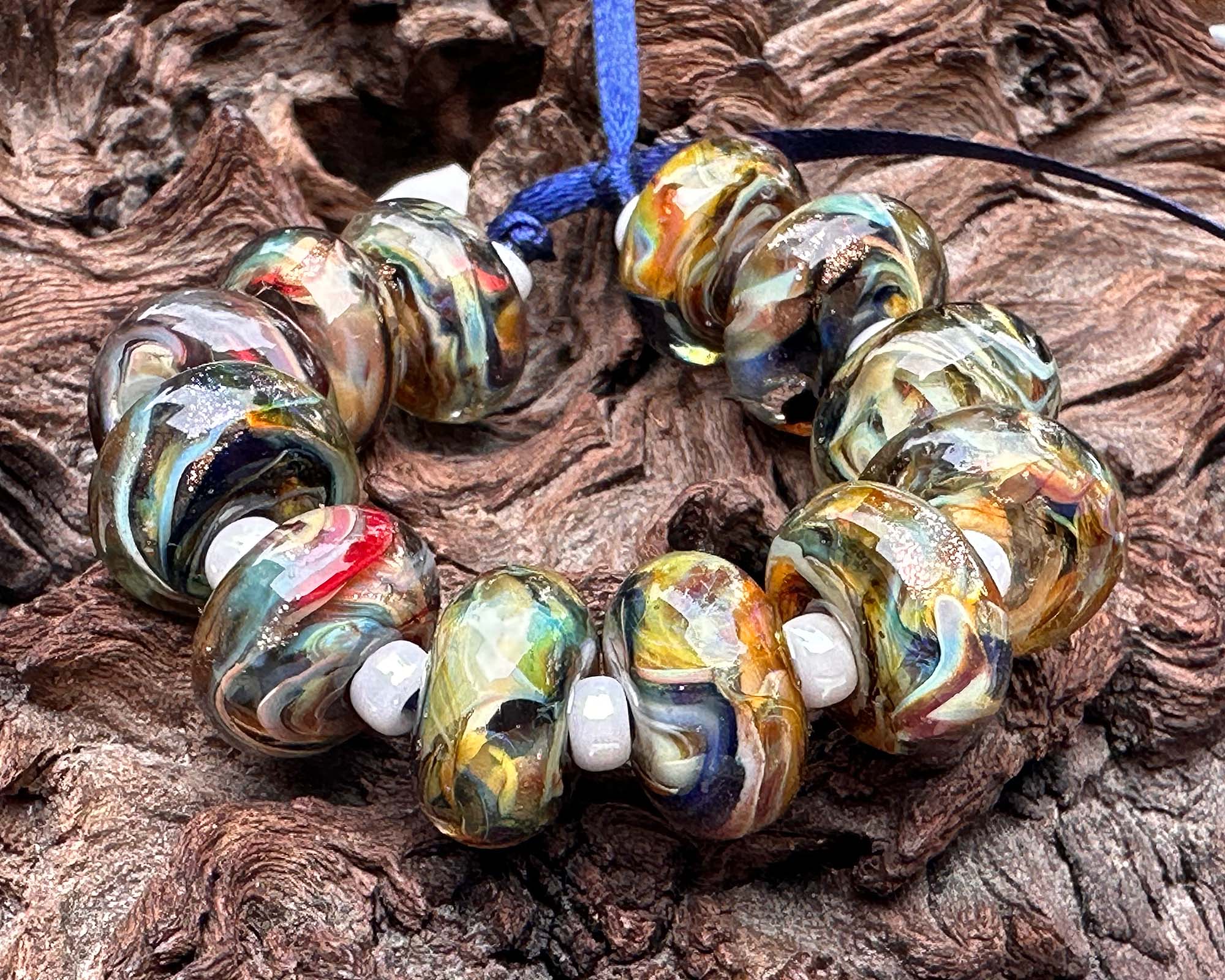 Triadic Glitter Multicolor Lampwork Glass Beads Set for Jewelry Making - DIY Bracelets, Necklaces & Earrings - Perfect for Crafters, Beaders & Gift Ideas
