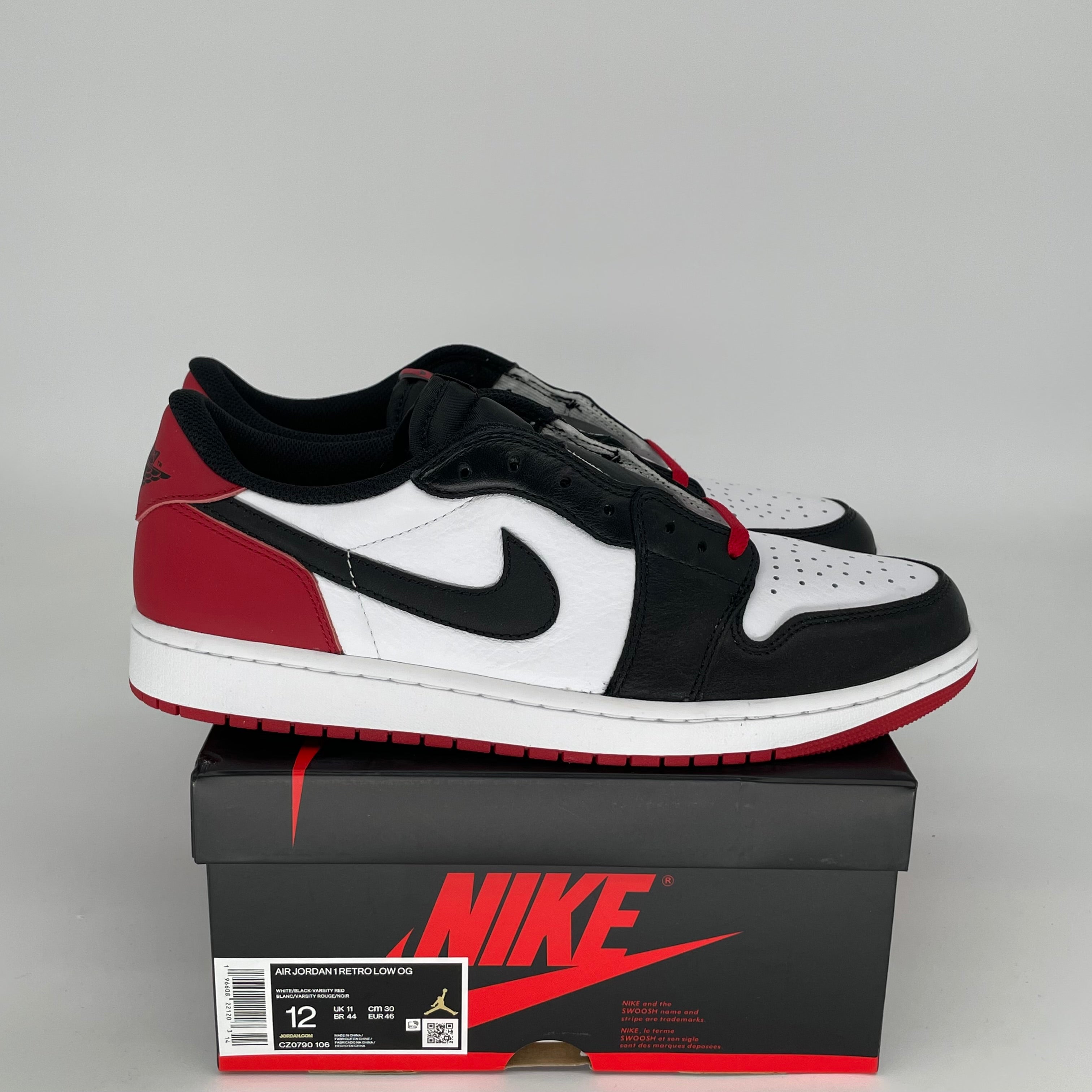 AIR JORDAN 1 LOW Black Toe Men's Basketball Shoes - Size 12 (CZ0790-106) | Retro Style Sneakers for Casual Wear, Street Fashion & Sports