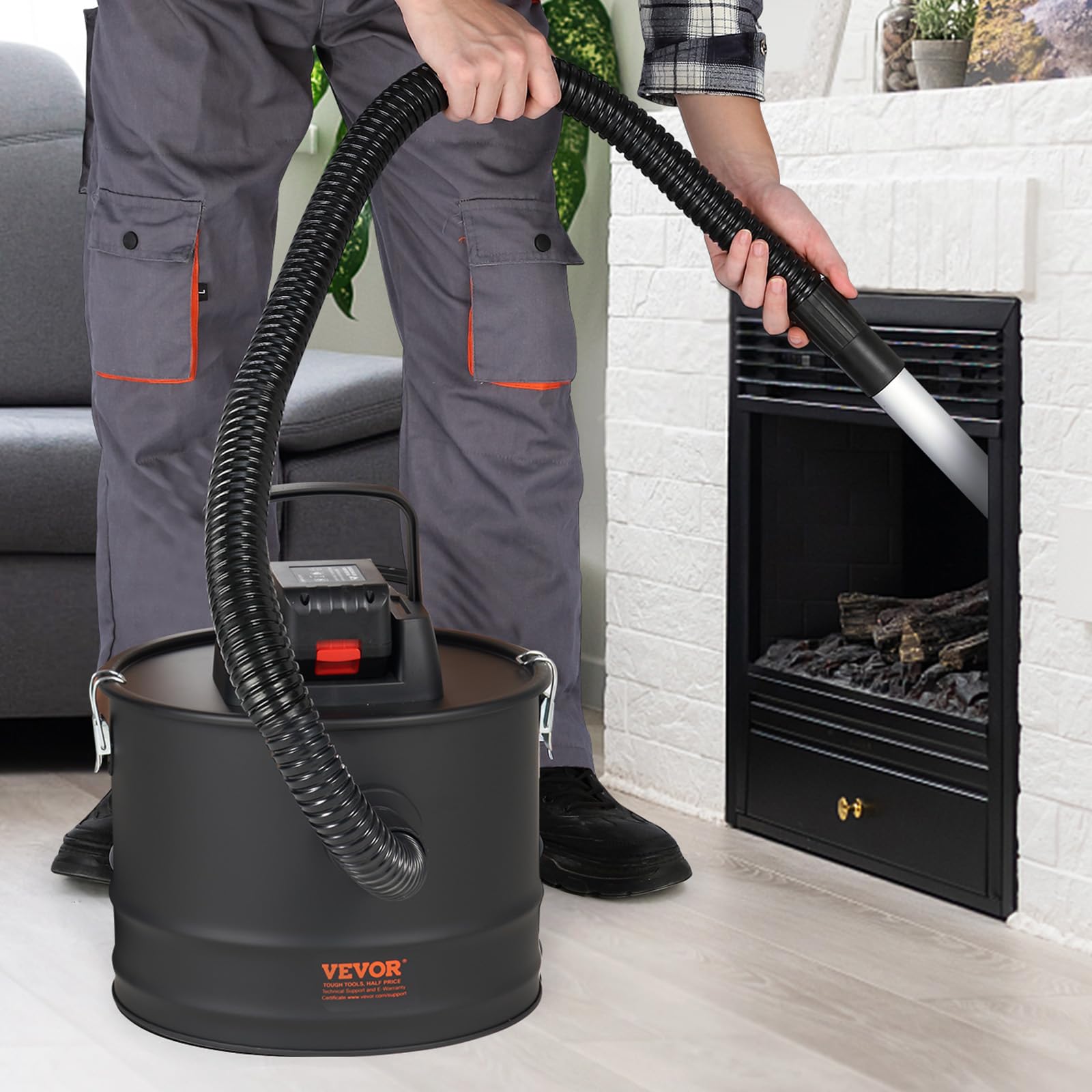 VEVOR 15L Cordless Ash Vacuum Cleaner - Powerful 10Kpa Suction, Portable & Lightweight with Reverse Function & 5.9ft Cable - Ideal for Fireplaces, Pellet Stoves, Wood Stoves (Black) | Perfect for Home Heating Maintenance & Fireplace Ash Cleanup