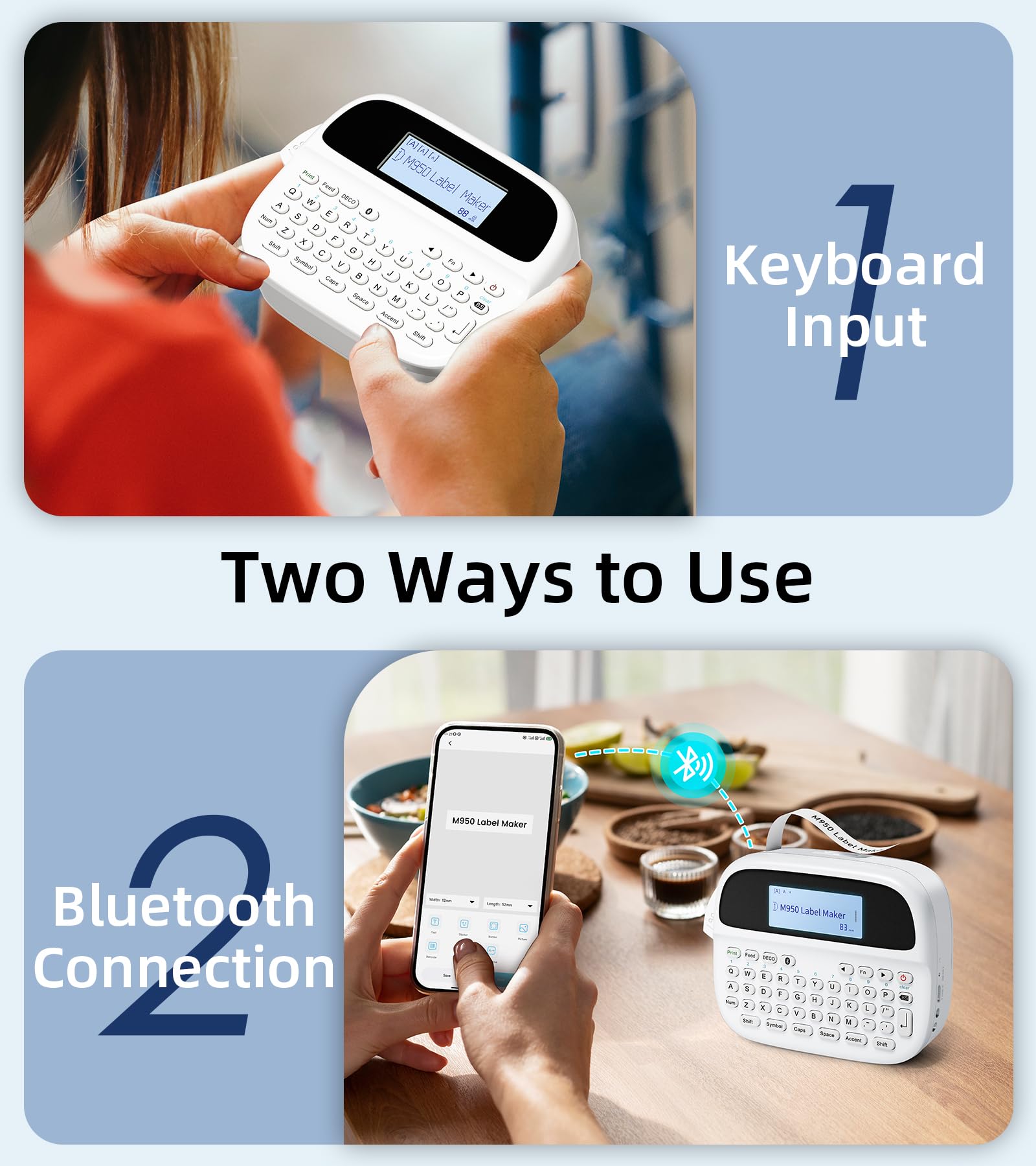 M950 Ptouch Label Maker Machine - Rechargeable Portable Bluetooth Label Printer with 12mm White Tapes | Backlit Inkless Labeling for Office, School, Home & Organization | Perfect for File Folders, Storage Boxes & Cable Management