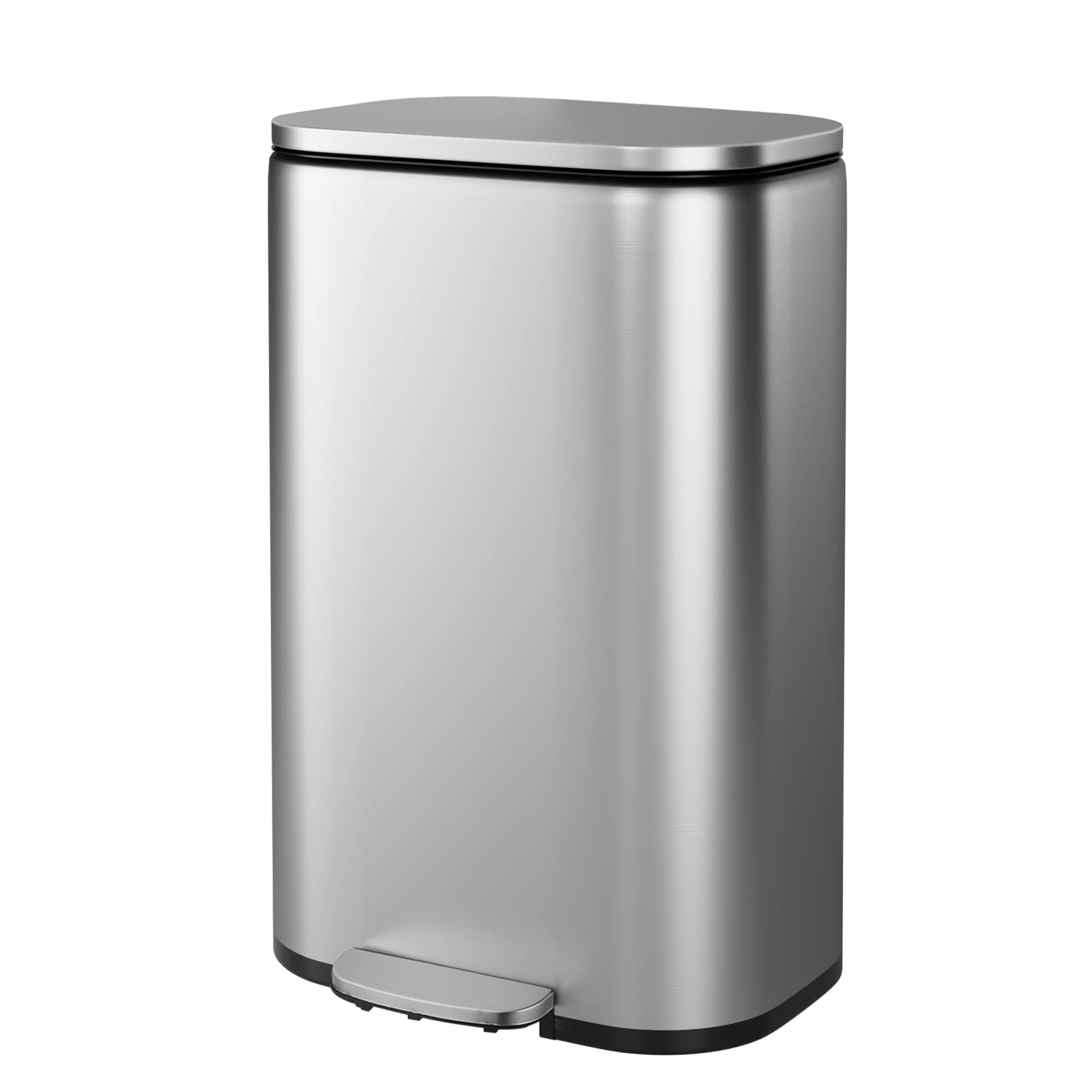 Premium Stainless Steel Trash Can with Silent Lid - 50L Durable Pedal Garbage Bin for Kitchen, Bathroom & Office - Odor-Proof Inner Bucket, Hands-Free Operation (Silver) - Perfect for Home, Restaurant & Commercial Use