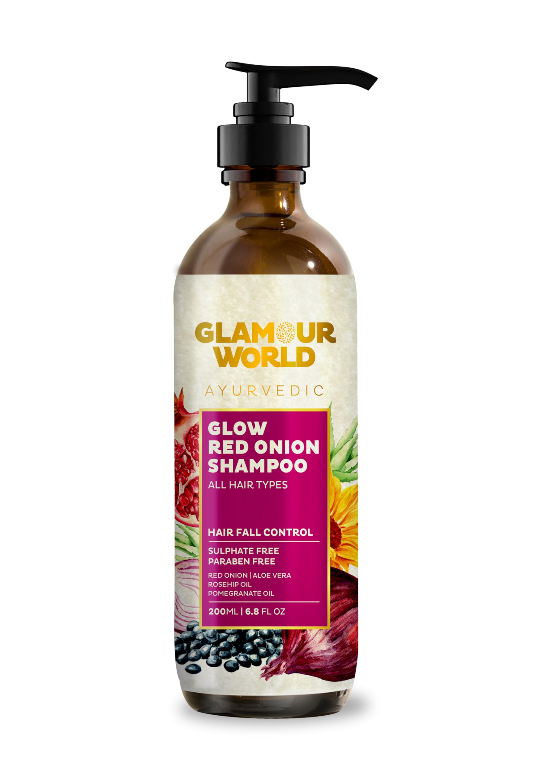 Glamour World AYURVEDIC Onion Shampoo for Hair Growth & Hair Fall Control - Sulfate Free, 250ml | Promotes Thicker, Healthier Hair | Ideal for Daily Use & Damaged Hair Repair