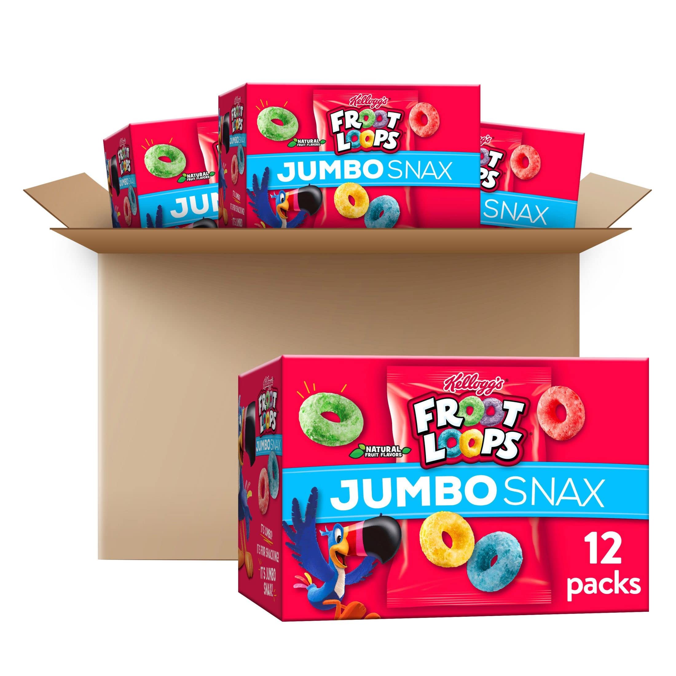 Froot Loops Jumbo Snax Cereal Snacks - 48 Fruit-Flavored Pouches (4 Boxes) | Kids Lunchbox Snacks, On-the-Go Breakfast, After-School Treats & Family Pantry Staples