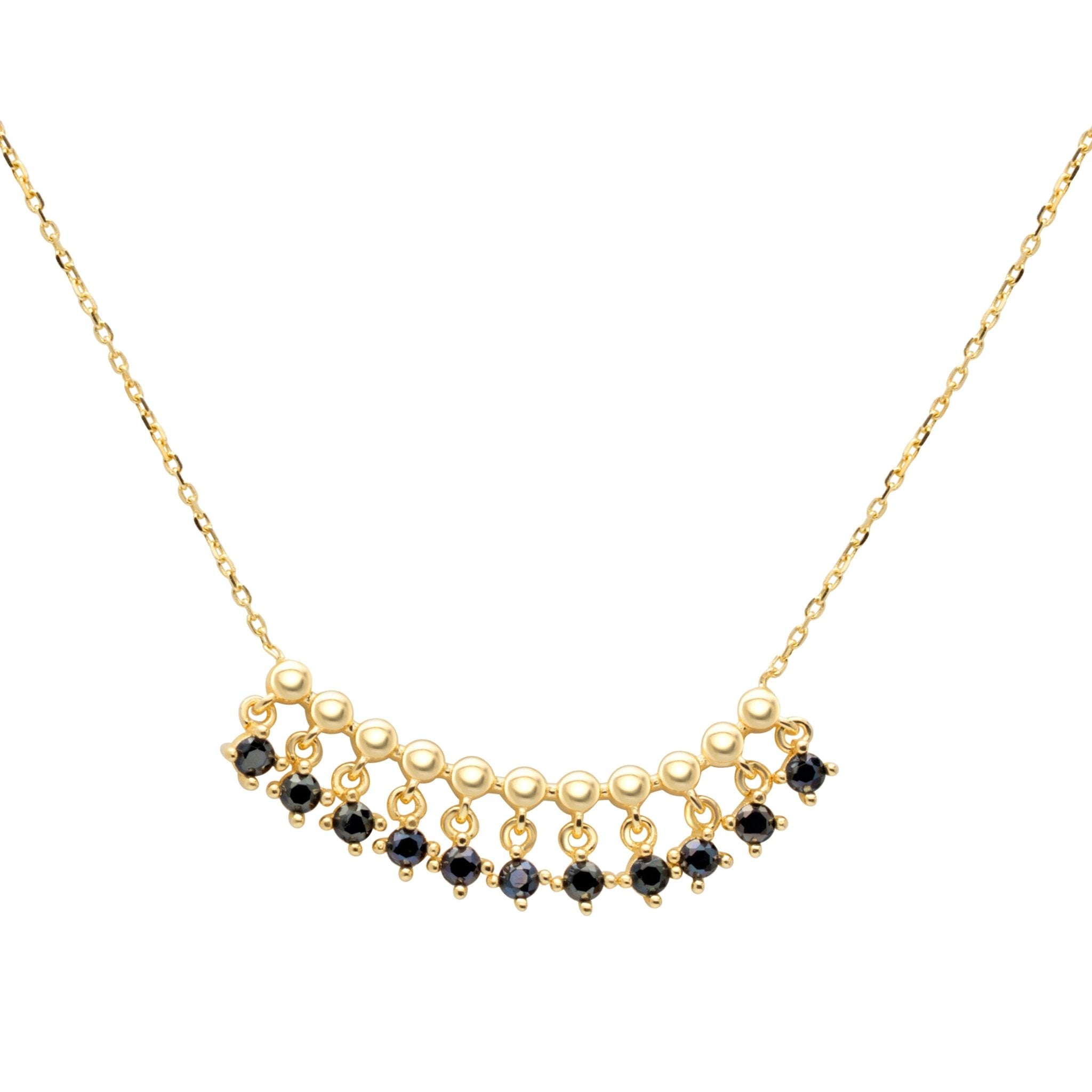 14K Solid Yellow Gold Black Onyx Fringe Necklace - Elegant Dainty Layering Jewelry for Women, Perfect for Parties, Weddings & Everyday Wear
