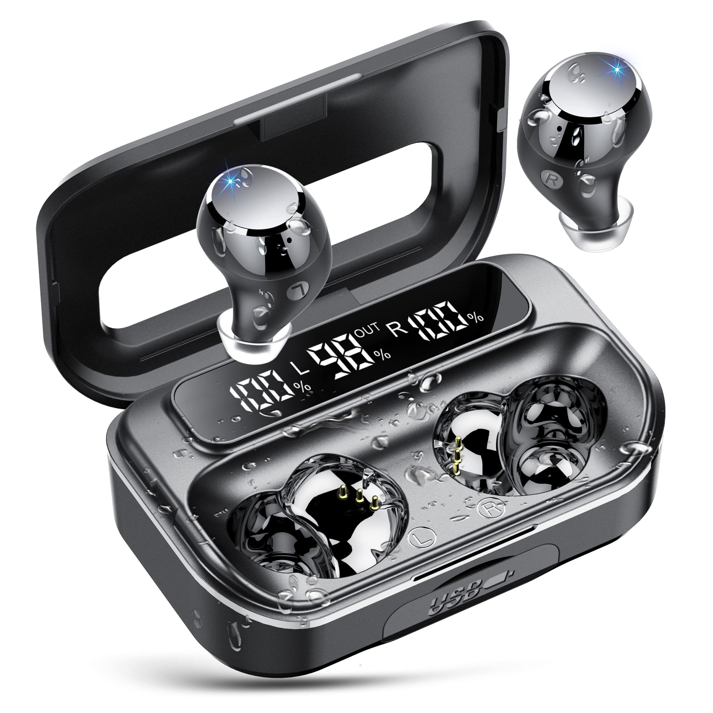 2024 Wireless Bluetooth Earbuds 5.3 with LED Power Display - 128H Playtime, IPX7 Waterproof, Noise Cancelling Mic for Sports & Gym - Compatible with iOS/Android Devices - Perfect for Running, Workouts & Daily Commute